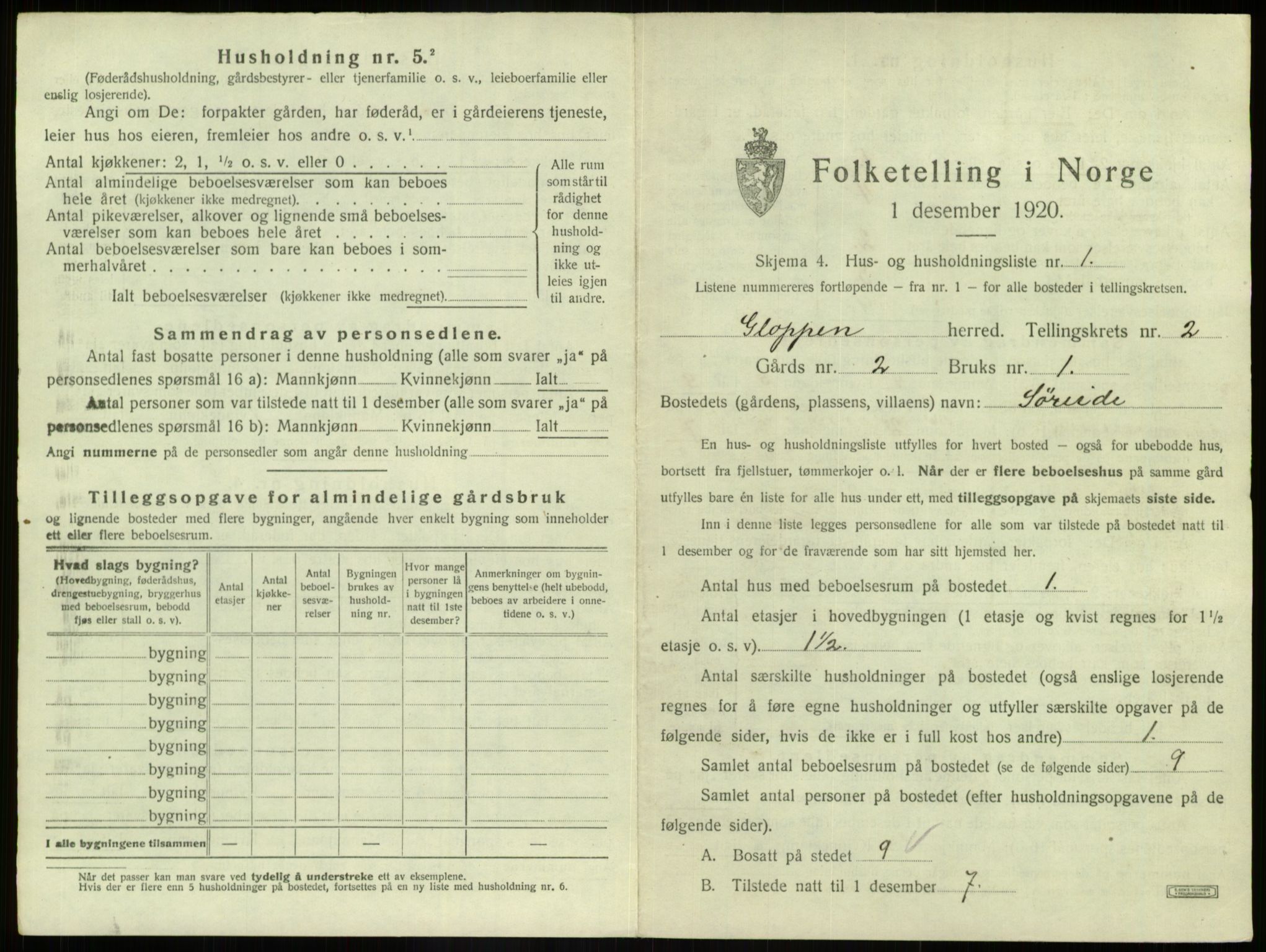 SAB, 1920 census for Gloppen, 1920, p. 74