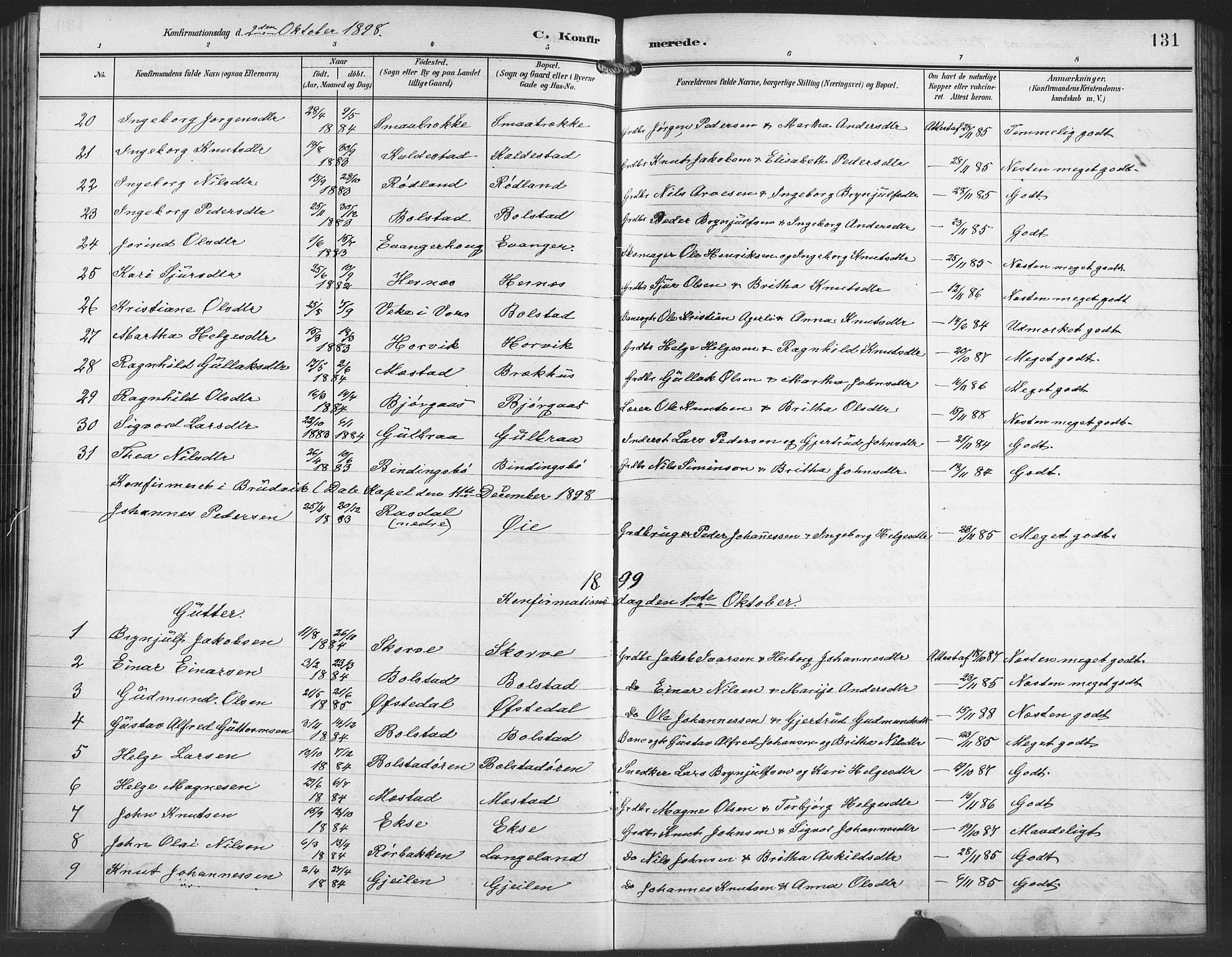 Evanger sokneprestembete, SAB/A-99924: Parish register (copy) no. A 5, 1897-1917, p. 131