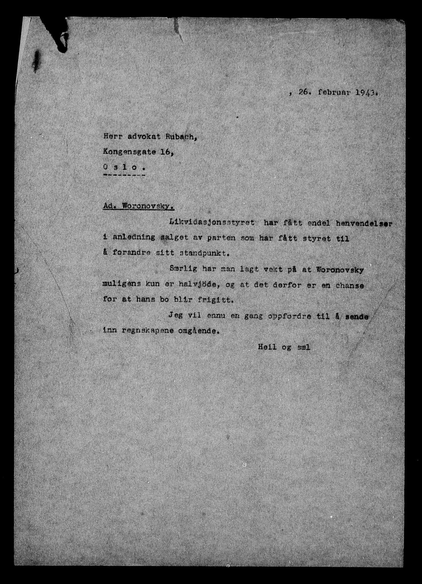 Justisdepartementet, Tilbakeføringskontoret for inndratte formuer, AV/RA-S-1564/H/Hc/Hcc/L0987: --, 1945-1947, p. 7