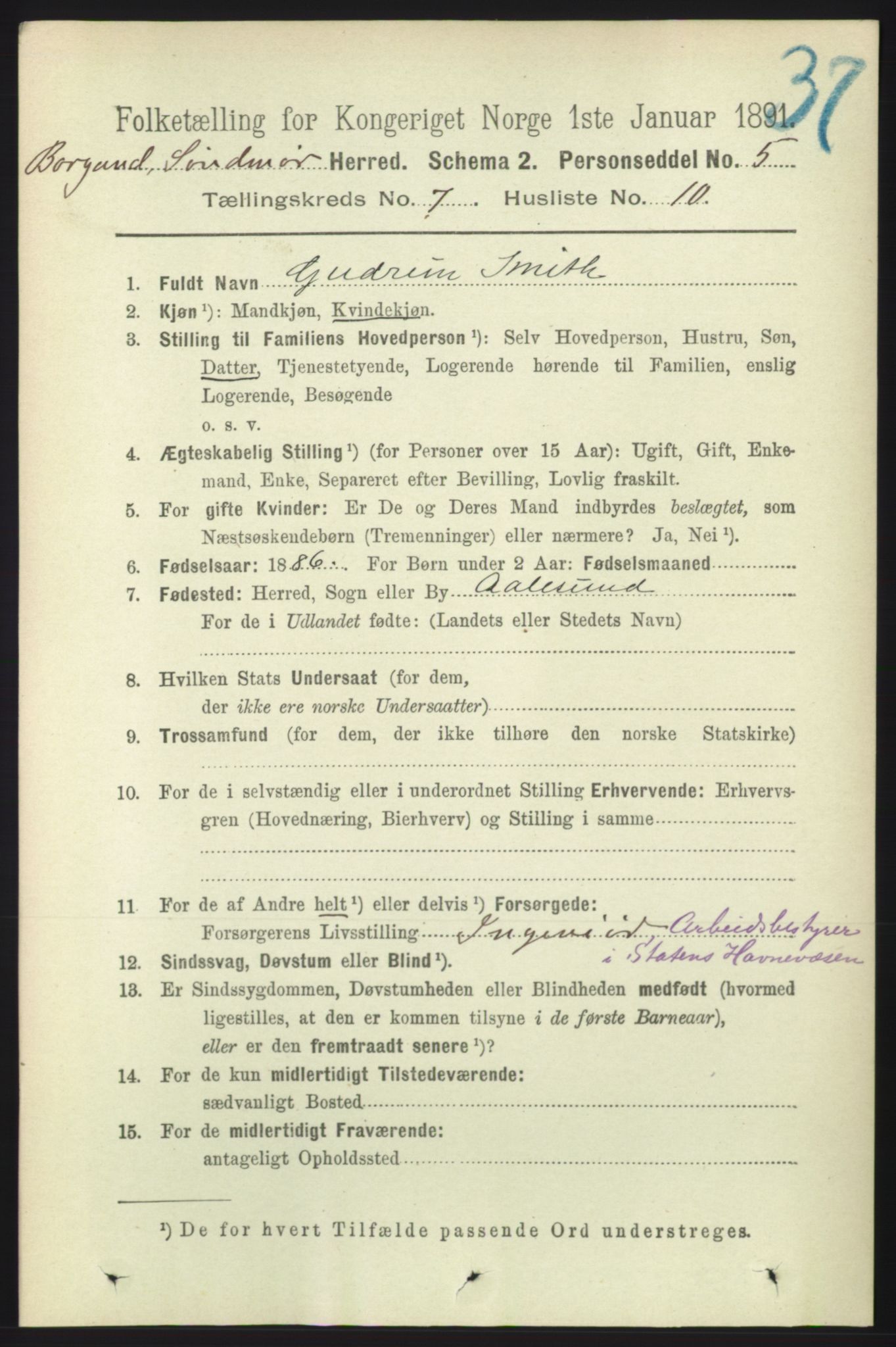 RA, 1891 census for 1531 Borgund, 1891, p. 1924