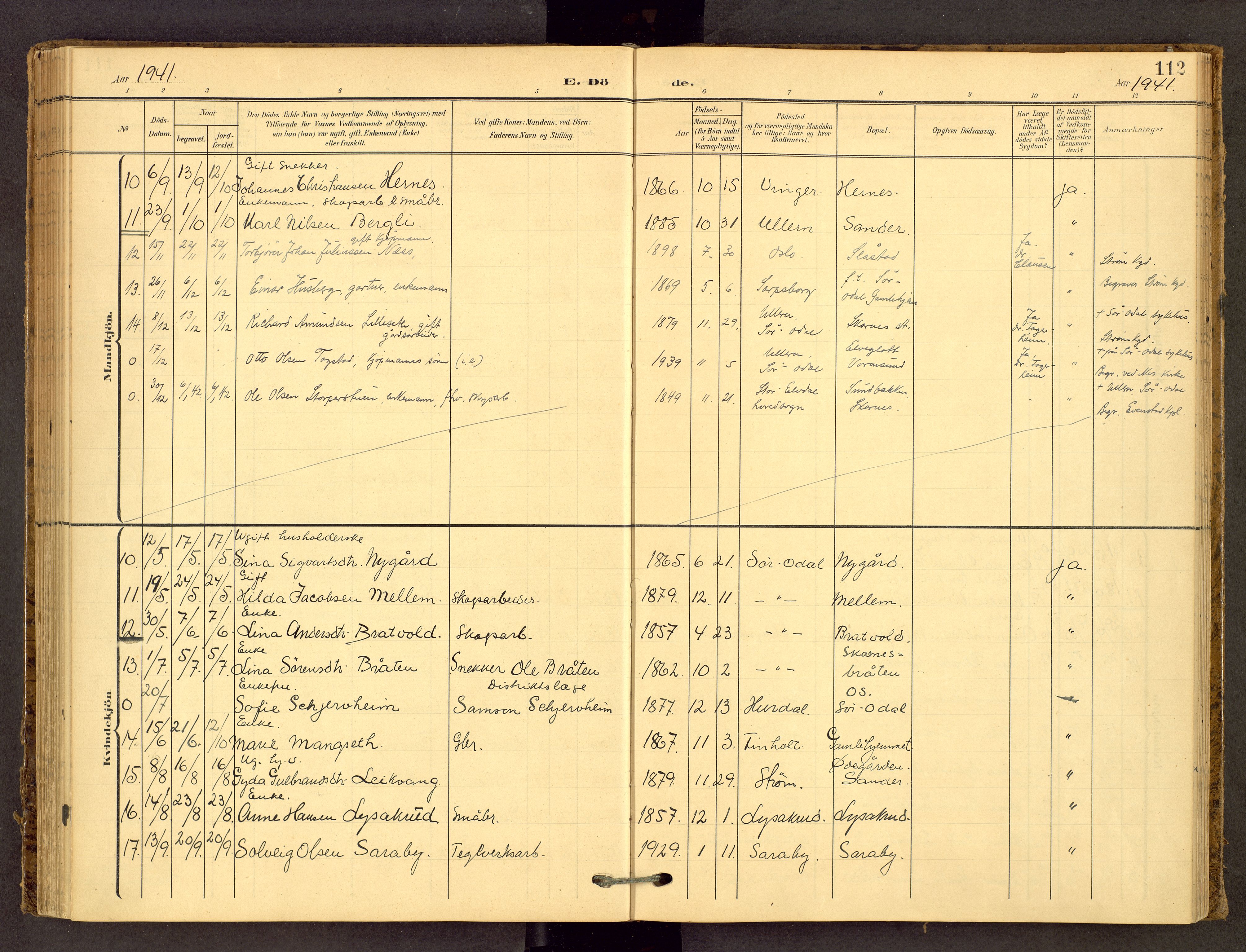 Sør-Odal prestekontor, AV/SAH-PREST-030/H/Ha/Haa/L0010: Parish register (official) no. 10, 1907-1968, p. 112