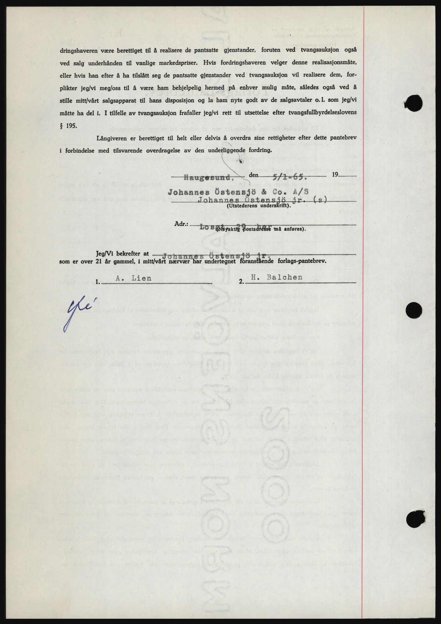 Haugesund tingrett, SAST/A-101415/01/II/IIC/L0053: Mortgage book no. B 53, 1965-1965, Diary no: : 29/1965