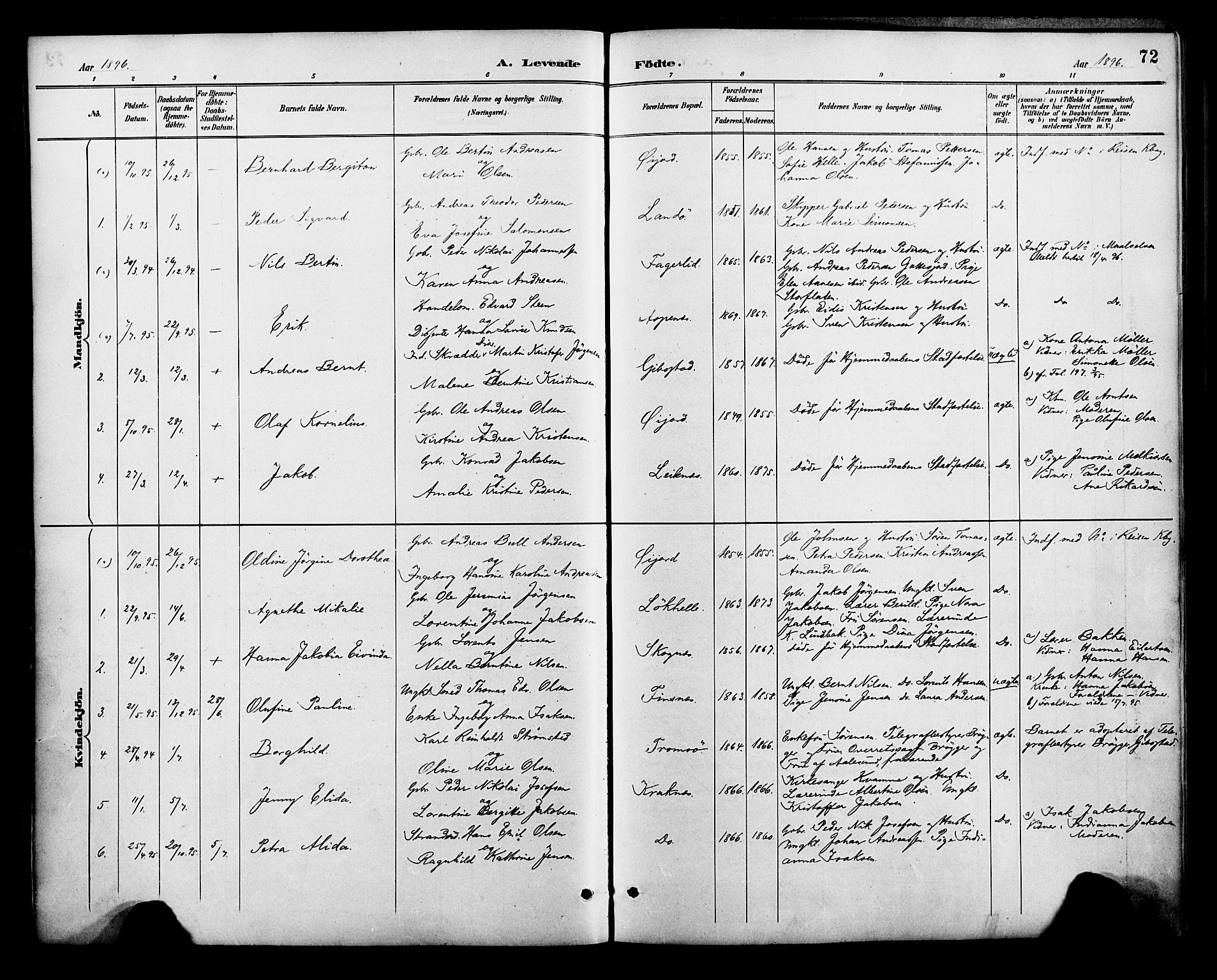 Lenvik sokneprestembete, AV/SATØ-S-1310/H/Ha/Haa/L0013kirke: Parish register (official) no. 13, 1890-1898, p. 72