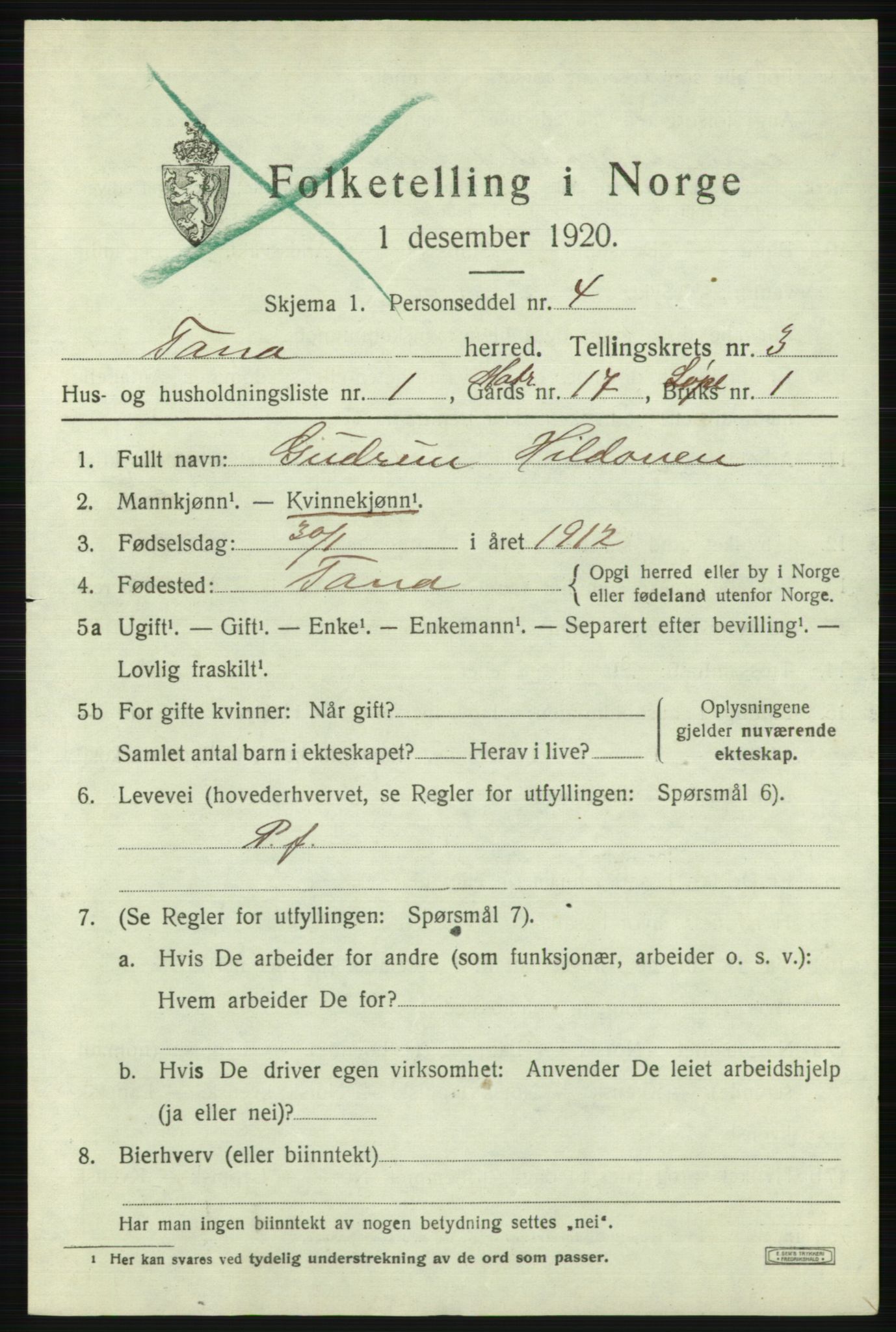 SATØ, 1920 census for Tana, 1920, p. 2360