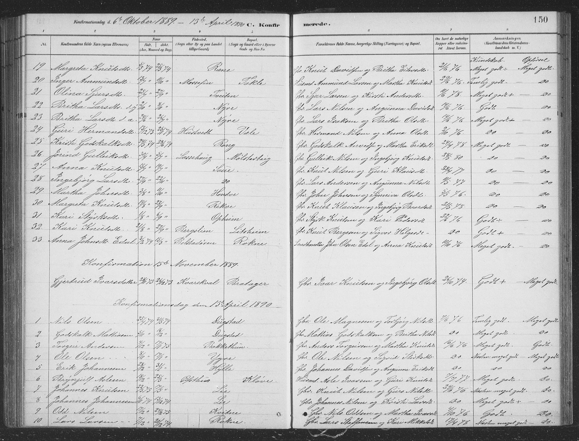 Voss sokneprestembete, SAB/A-79001/H/Hab: Parish register (copy) no. B 3, 1879-1894, p. 150
