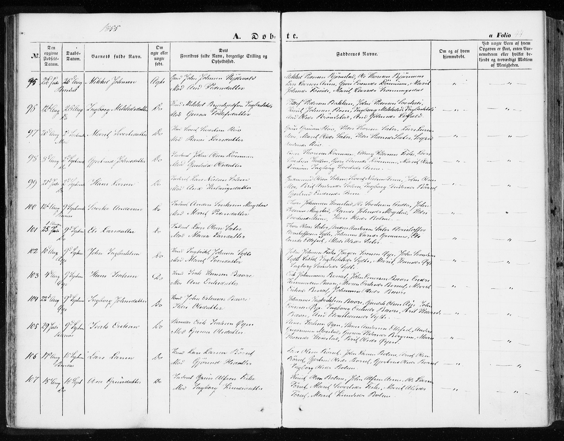 Ministerialprotokoller, klokkerbøker og fødselsregistre - Møre og Romsdal, AV/SAT-A-1454/595/L1044: Parish register (official) no. 595A06, 1852-1863, p. 44