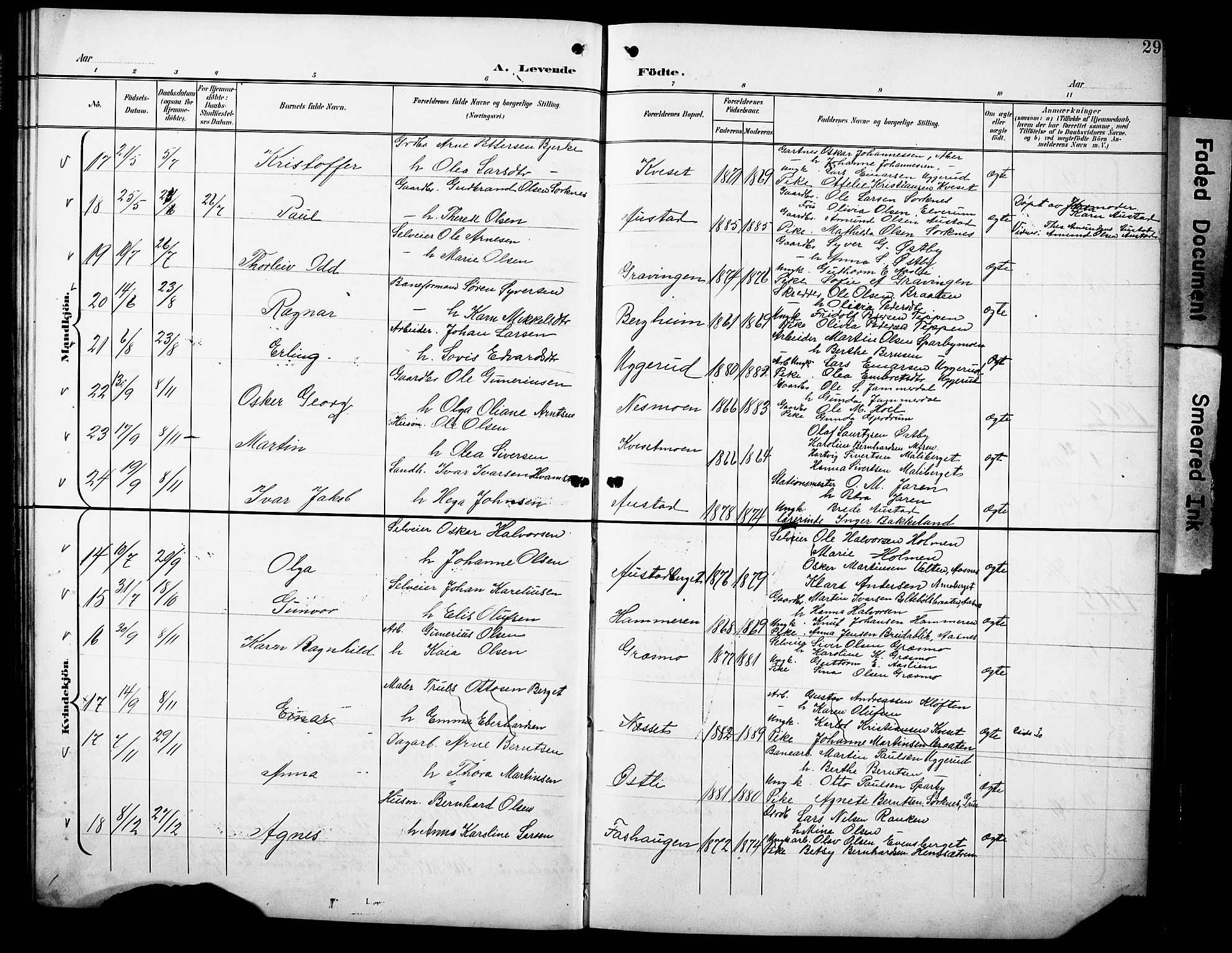 Hof prestekontor, SAH/PREST-038/H/Ha/Hab/L0005: Parish register (copy) no. 5, 1899-1916, p. 29