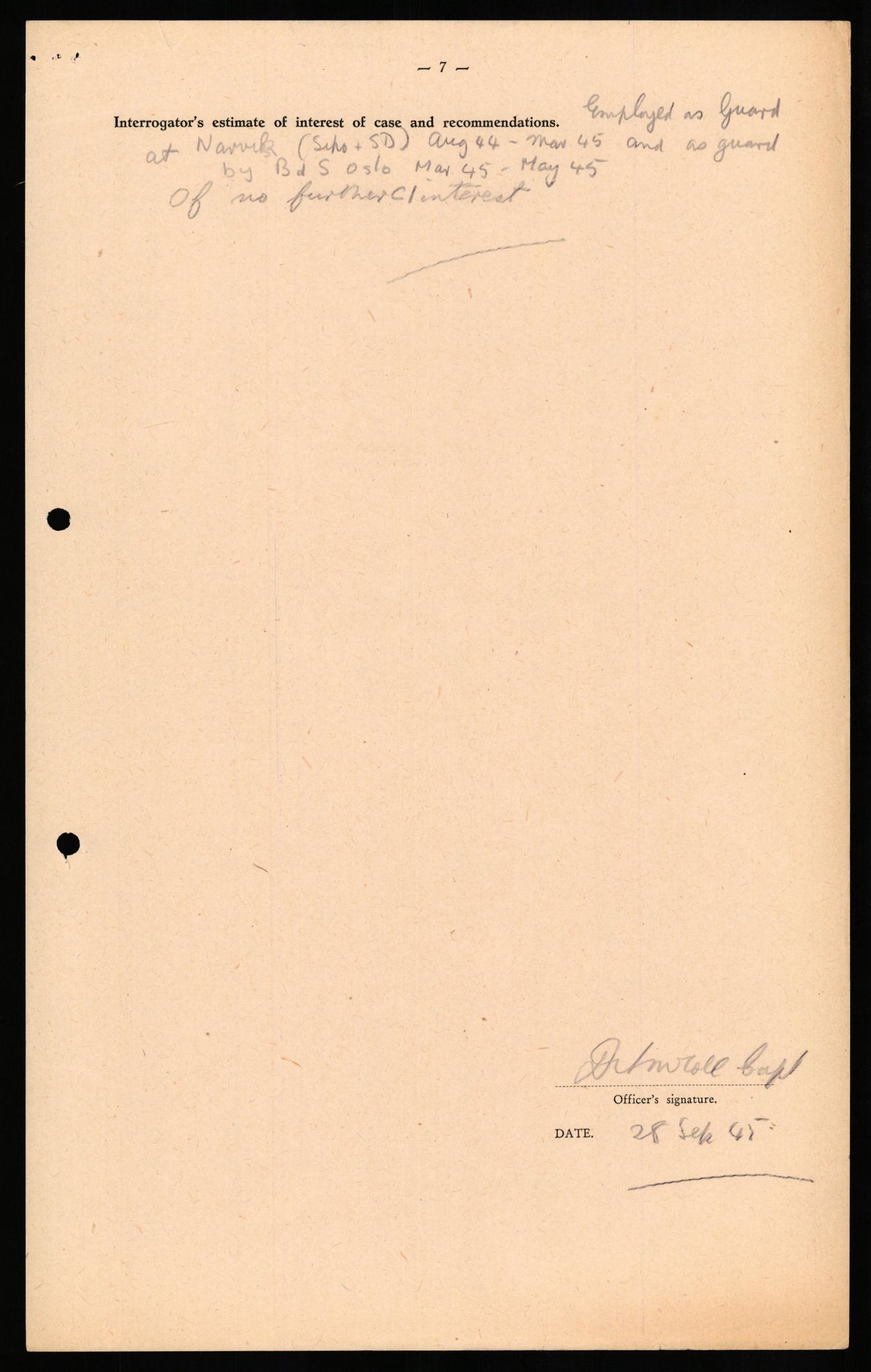 Forsvaret, Forsvarets overkommando II, RA/RAFA-3915/D/Db/L0029: CI Questionaires. Tyske okkupasjonsstyrker i Norge. Tyskere., 1945-1946, p. 219