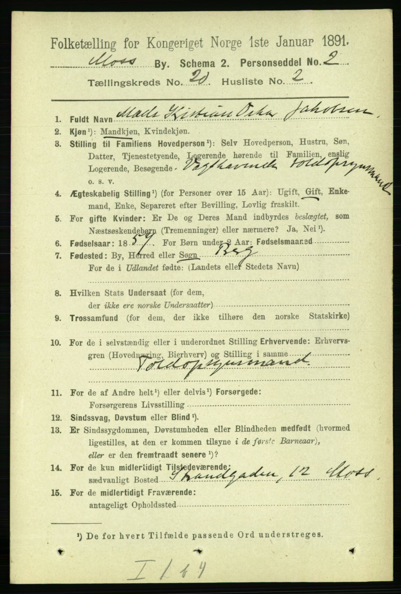 RA, 1891 census for 0104 Moss, 1891, p. 8752