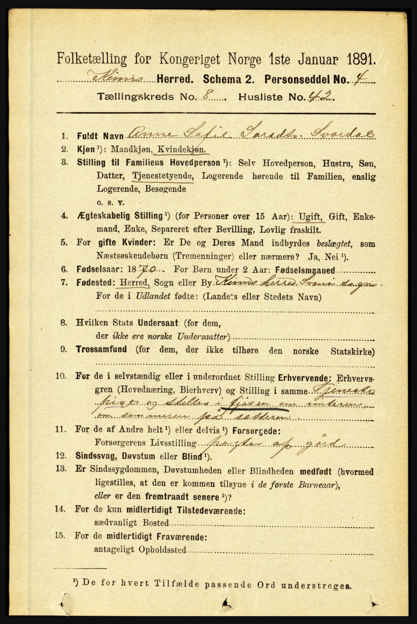 RA, 1891 census for 1437 Kinn, 1891, p. 3373