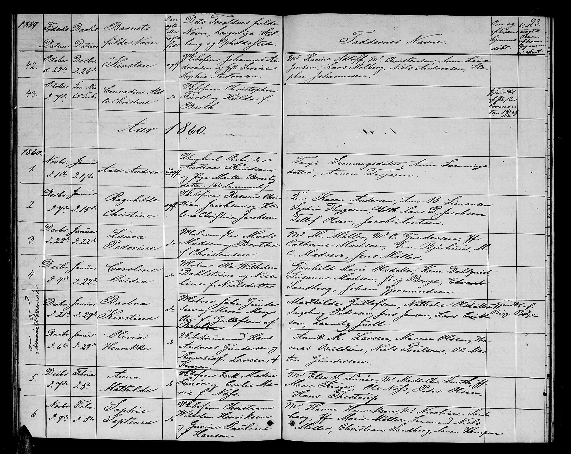 Arendal sokneprestkontor, Trefoldighet, SAK/1111-0040/F/Fb/L0003: Parish register (copy) no. B 3, 1851-1860, p. 93