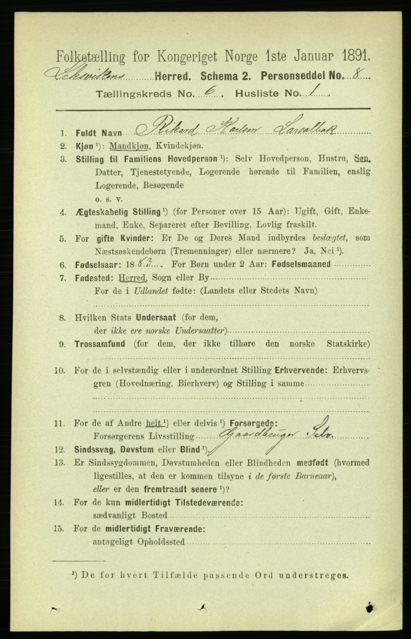 RA, 1891 census for 1718 Leksvik, 1891, p. 3191