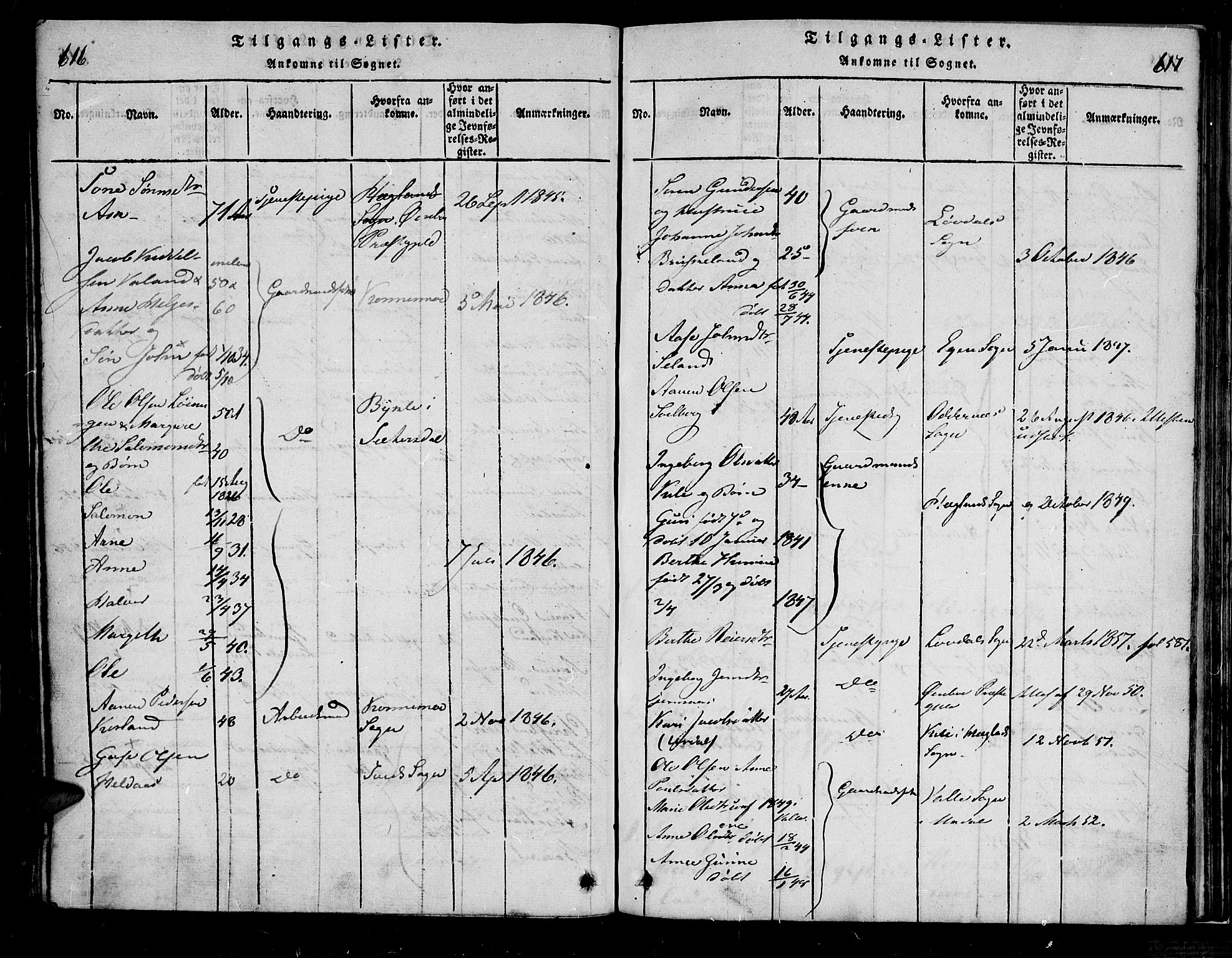 Bjelland sokneprestkontor, AV/SAK-1111-0005/F/Fa/Faa/L0002: Parish register (official) no. A 2, 1816-1866, p. 616-617