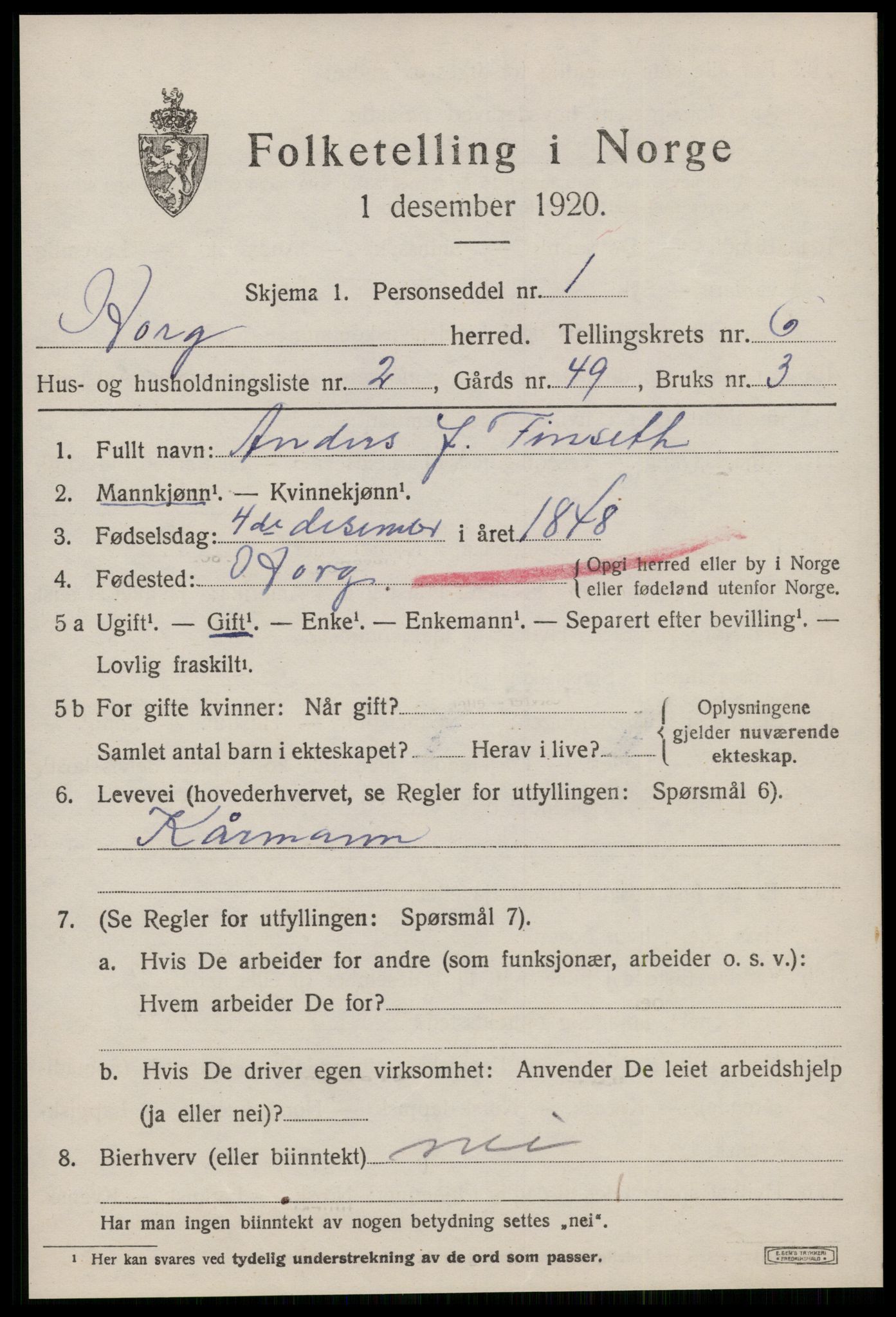 SAT, 1920 census for Horg, 1920, p. 4068