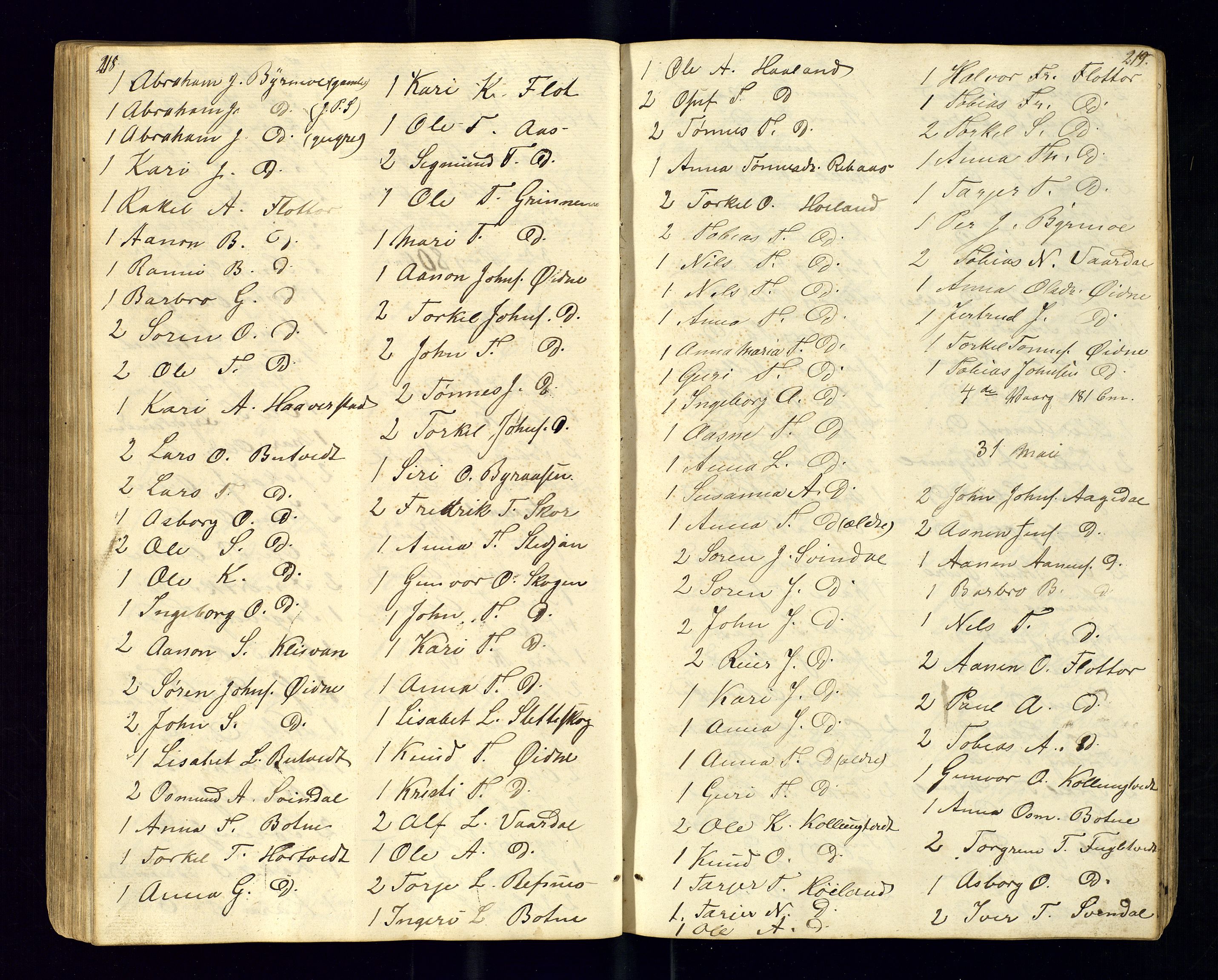 Bjelland sokneprestkontor, SAK/1111-0005/F/Fc/Fcc/L0003: Communicants register no. C-3, 1853-1883, p. 218-219