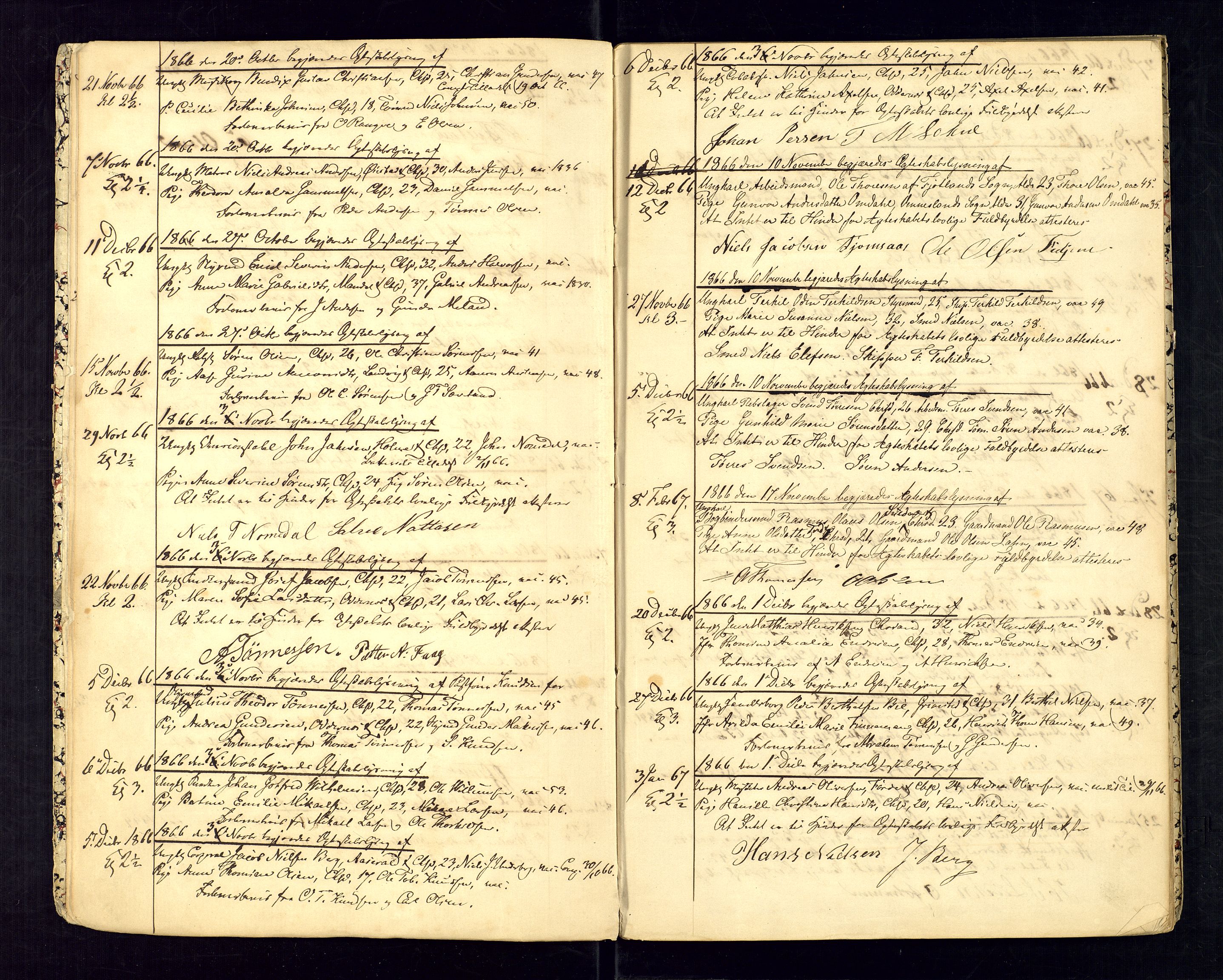 Torridal sorenskriveri, AV/SAK-1221-0012/L/Ld/L0001: Lysinger og borgerlig vigsel nr. 1, 1866-1874