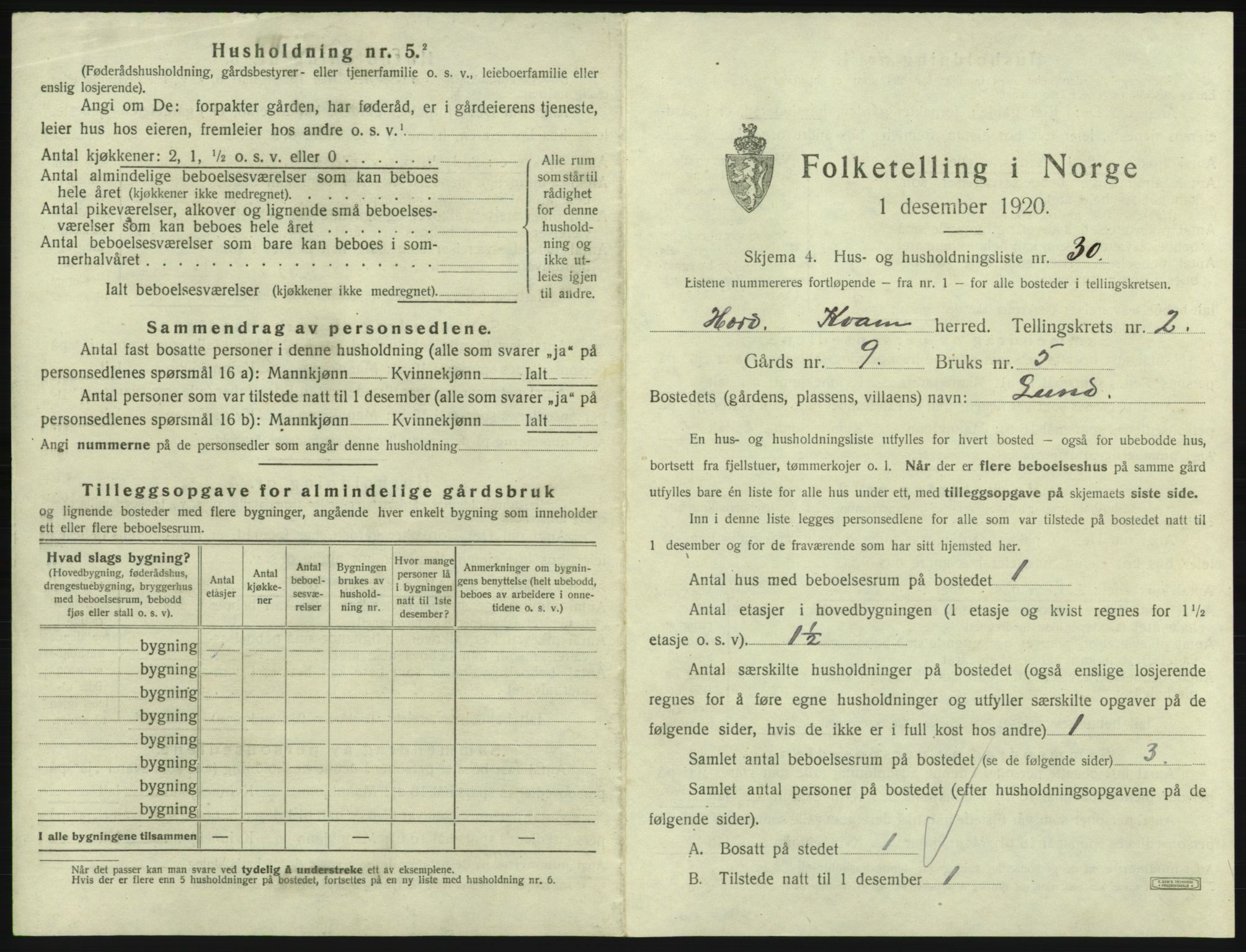 SAB, 1920 census for Kvam, 1920, p. 191