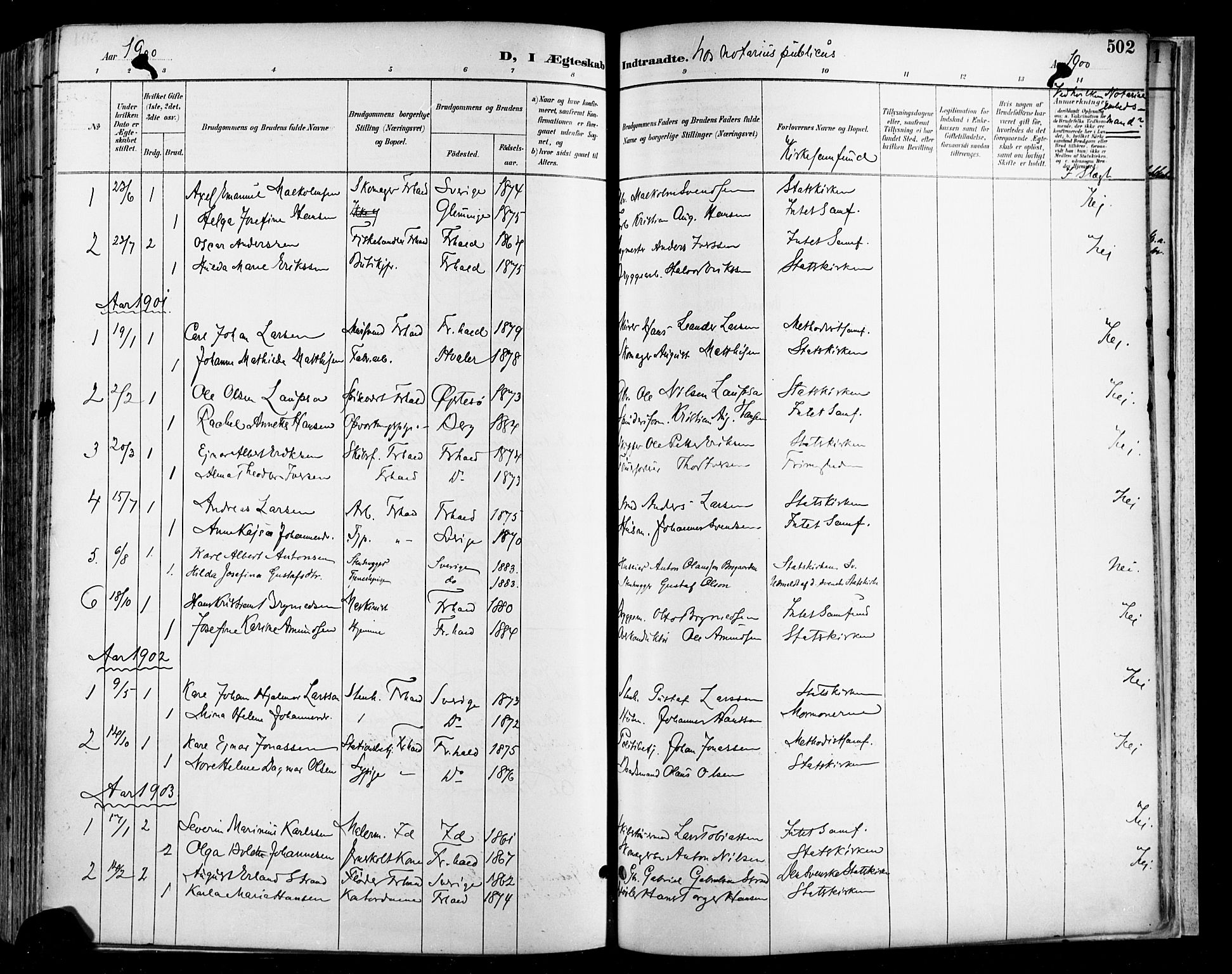 Halden prestekontor Kirkebøker, SAO/A-10909/F/Fa/L0013: Parish register (official) no. I 13, 1890-1906, p. 502