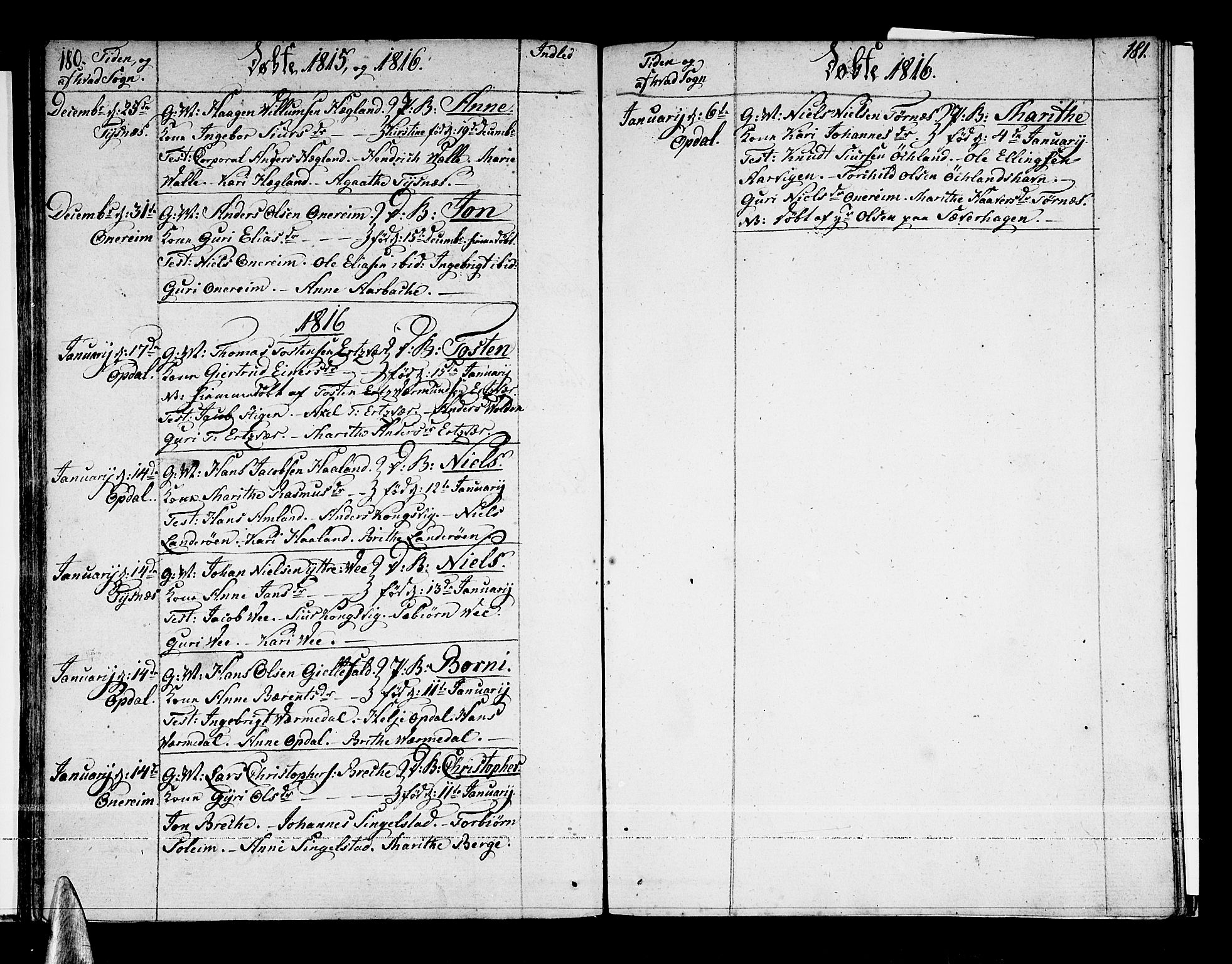 Tysnes sokneprestembete, AV/SAB-A-78601/H/Haa: Parish register (official) no. A 6, 1804-1816, p. 180-181