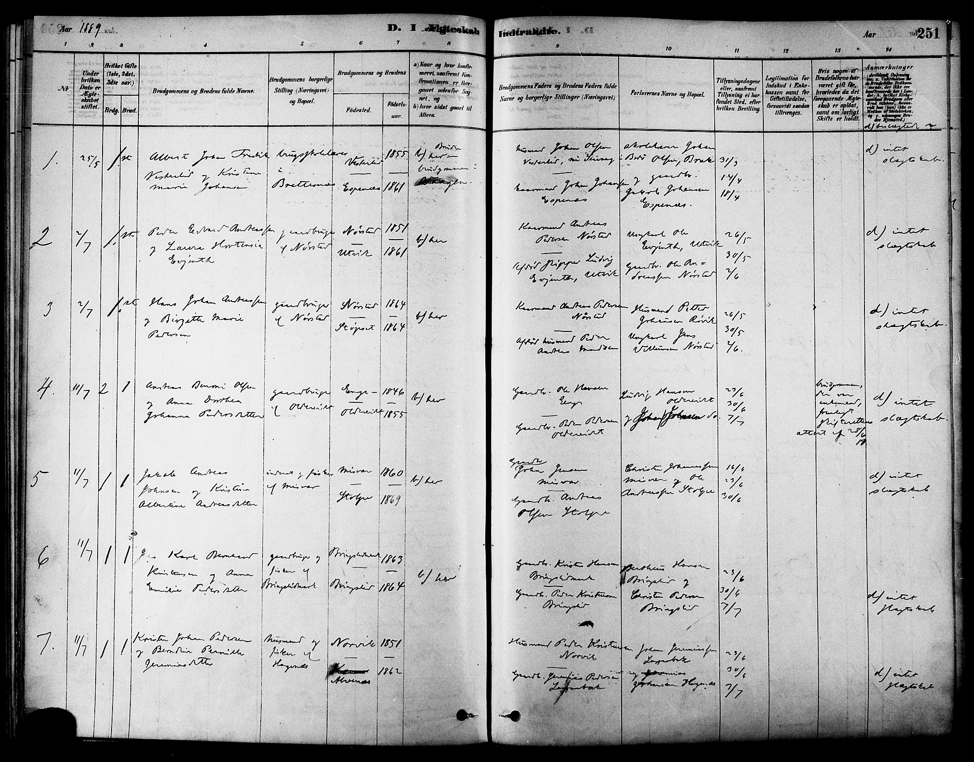 Ministerialprotokoller, klokkerbøker og fødselsregistre - Nordland, AV/SAT-A-1459/852/L0740: Parish register (official) no. 852A10, 1878-1894, p. 251