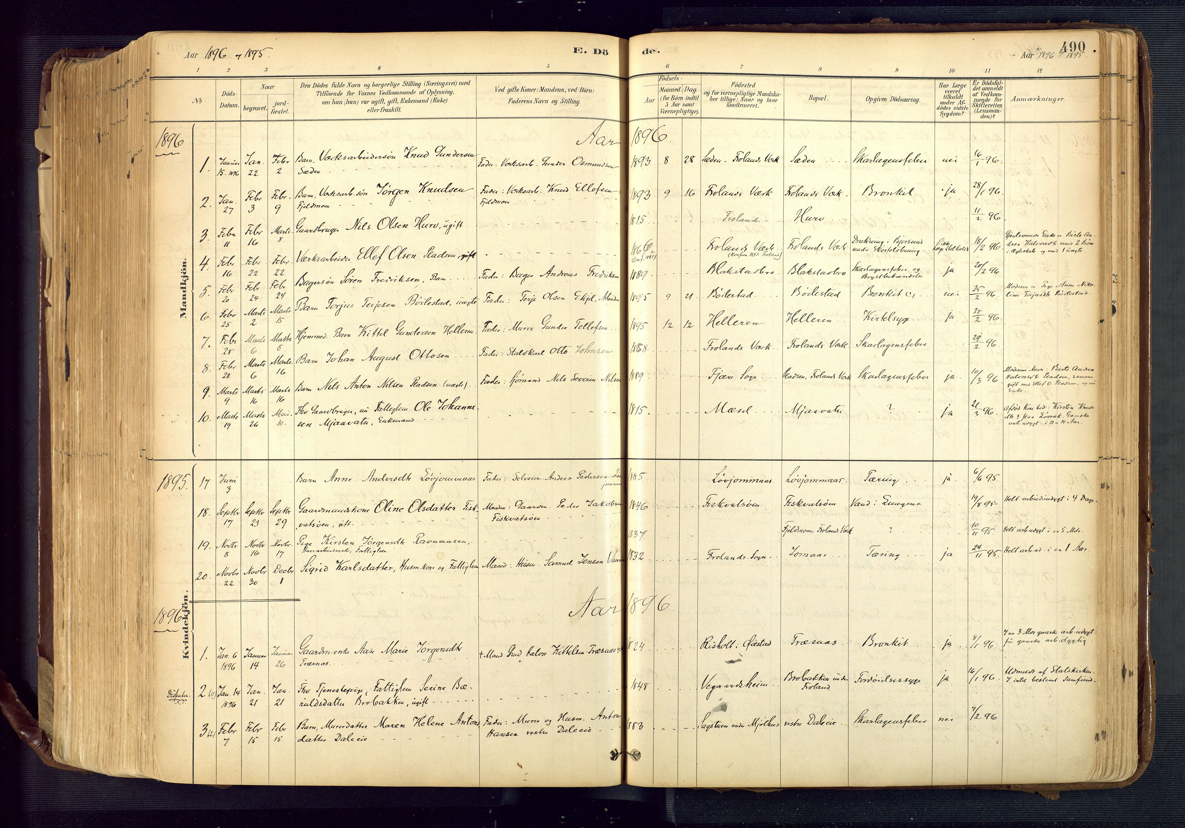 Froland sokneprestkontor, SAK/1111-0013/F/Fa/L0005: Parish register (official) no. A 5, 1882-1921, p. 490