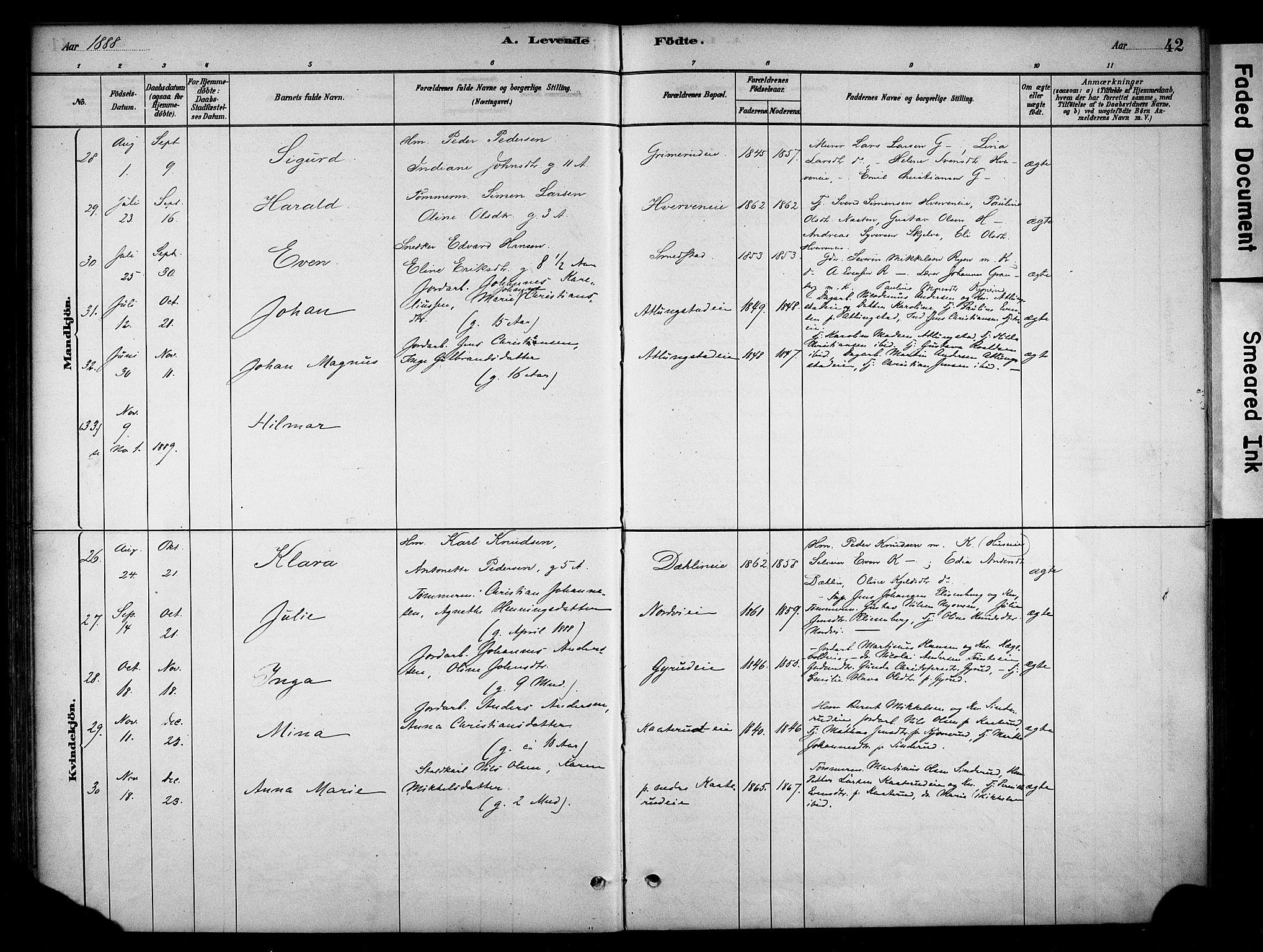 Stange prestekontor, SAH/PREST-002/K/L0019: Parish register (official) no. 19, 1880-1891, p. 42
