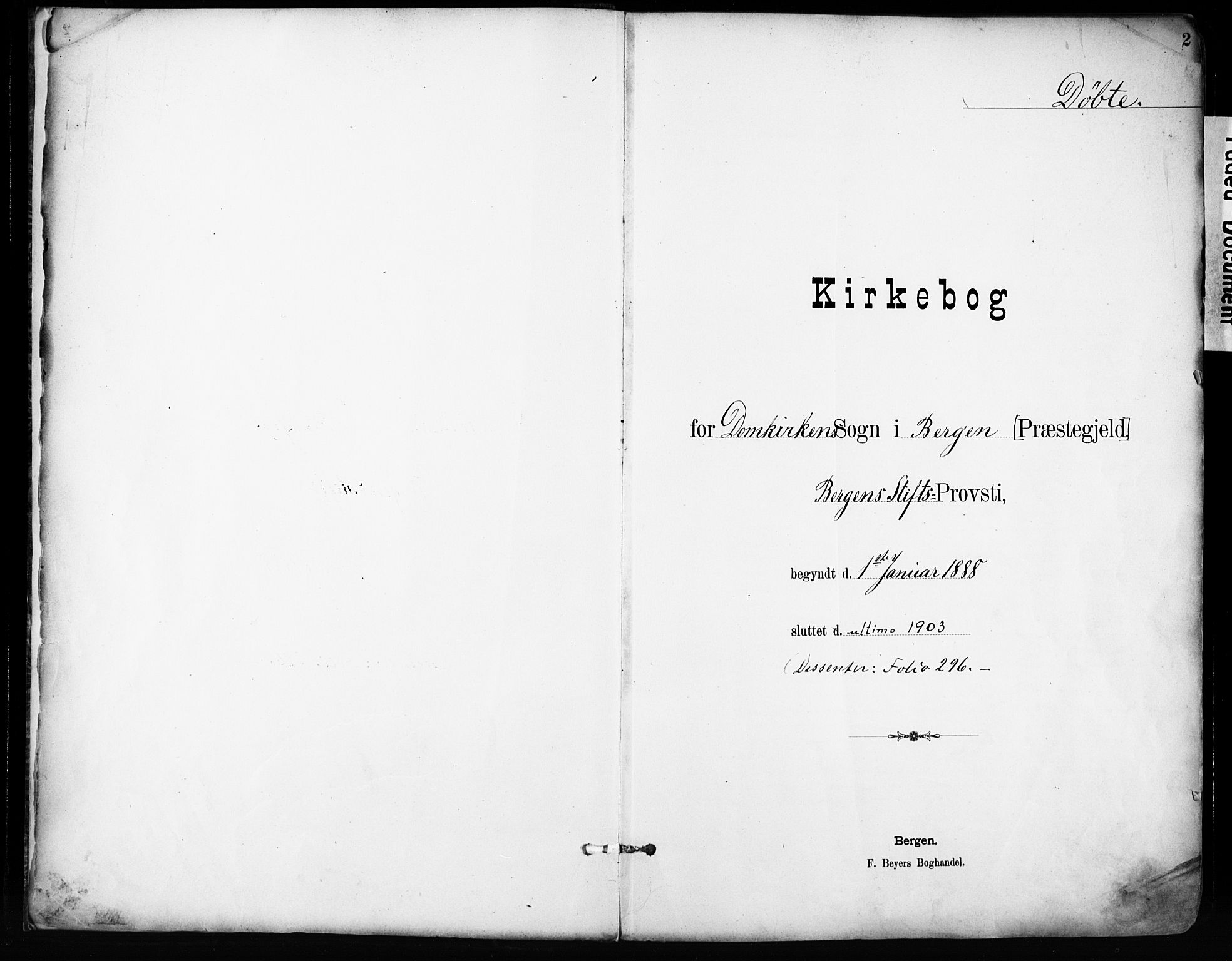 Domkirken sokneprestembete, SAB/A-74801/H/Haa/L0024: Parish register (official) no. B 7, 1888-1903, p. 2
