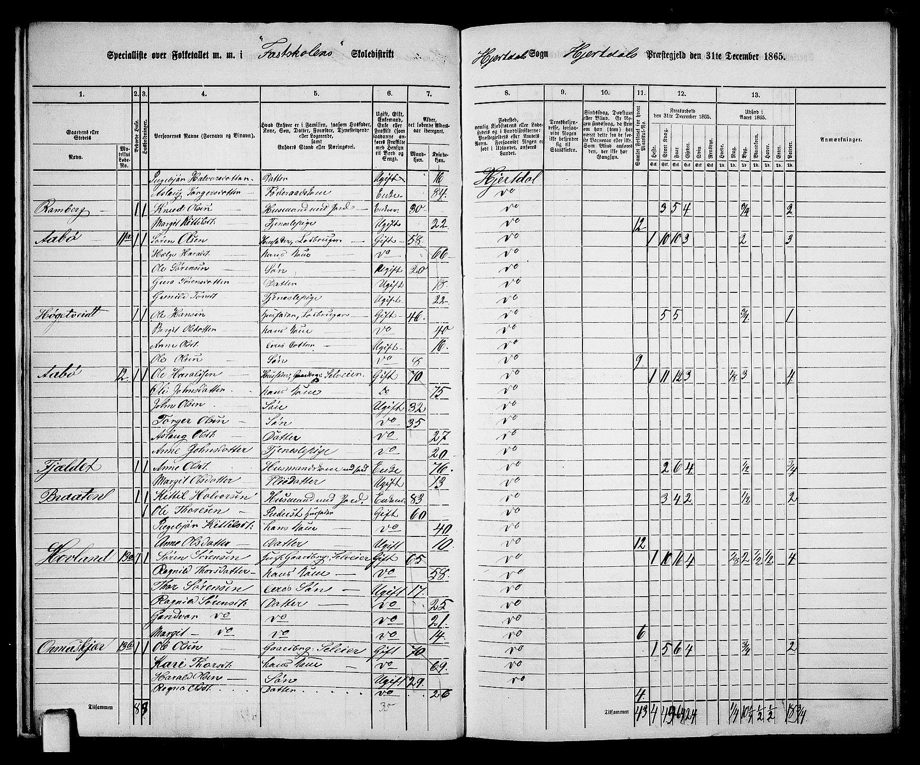 RA, 1865 census for Hjartdal, 1865, p. 15