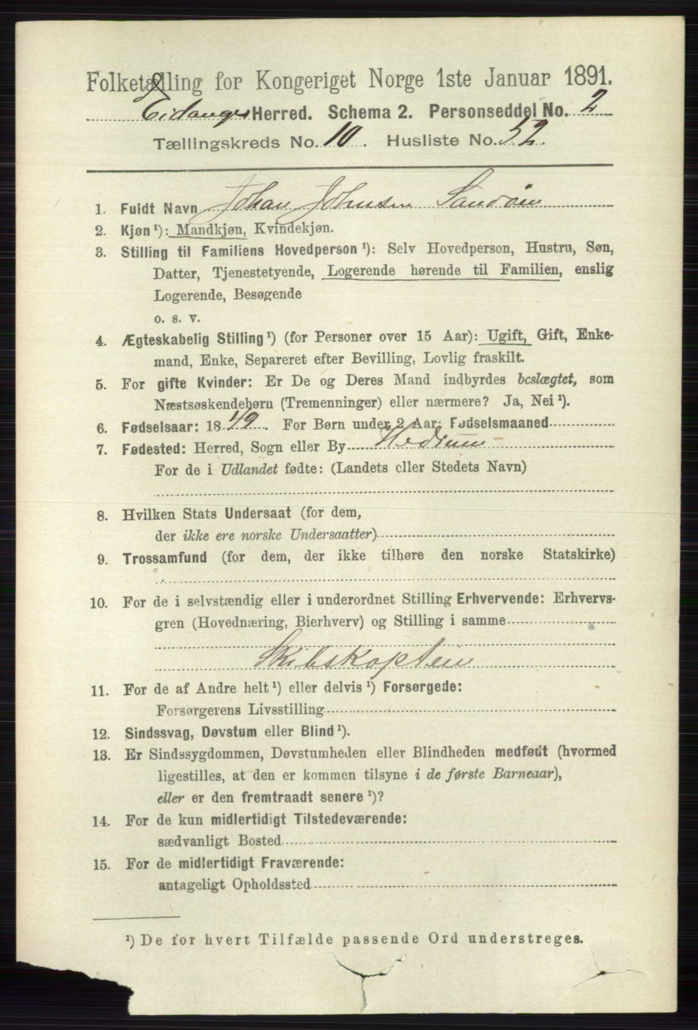 RA, 1891 census for 0813 Eidanger, 1891, p. 4194