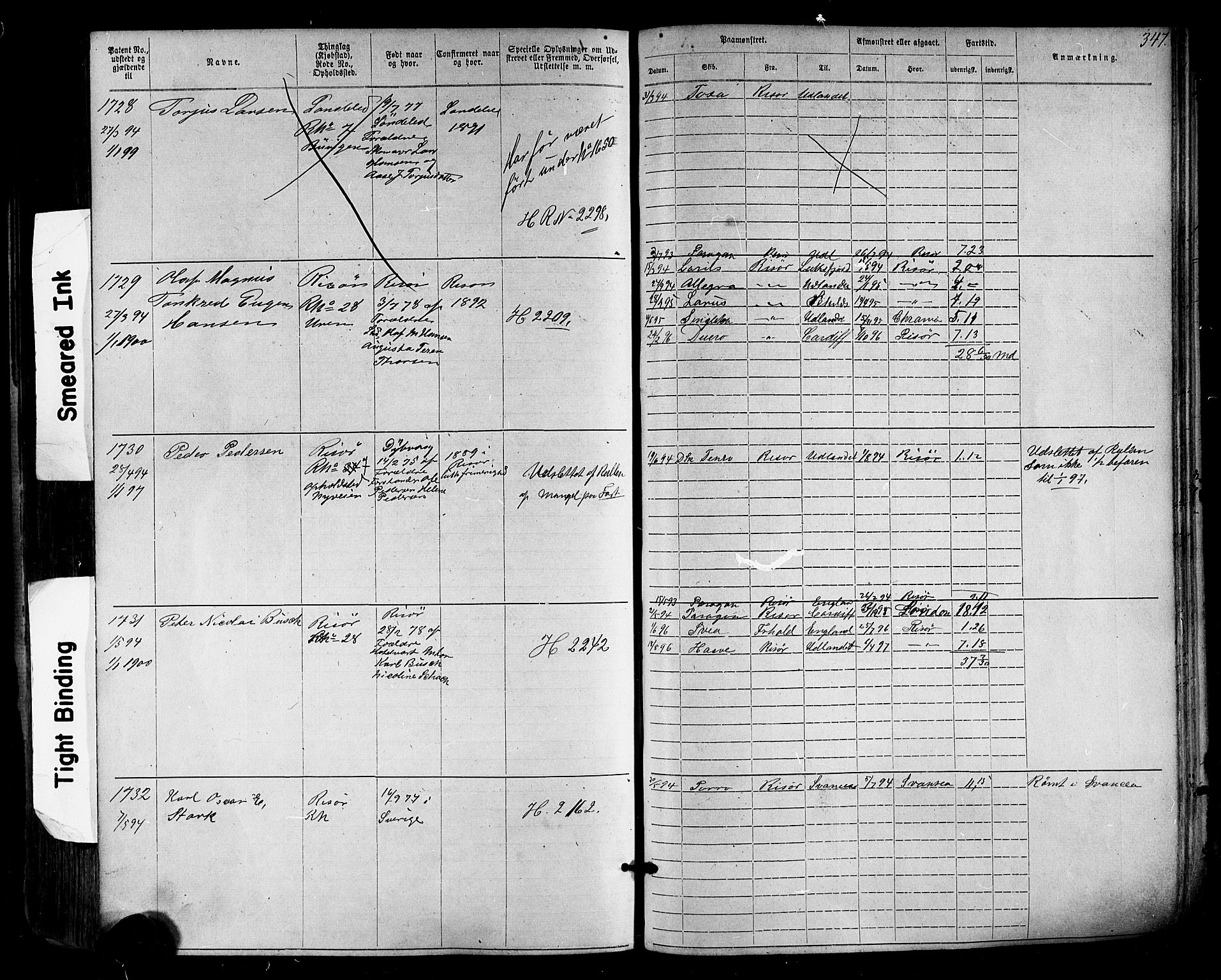 Risør mønstringskrets, AV/SAK-2031-0010/F/Fa/L0003: Annotasjonsrulle nr 1-1913 med register, T-7, 1863-1899, p. 289