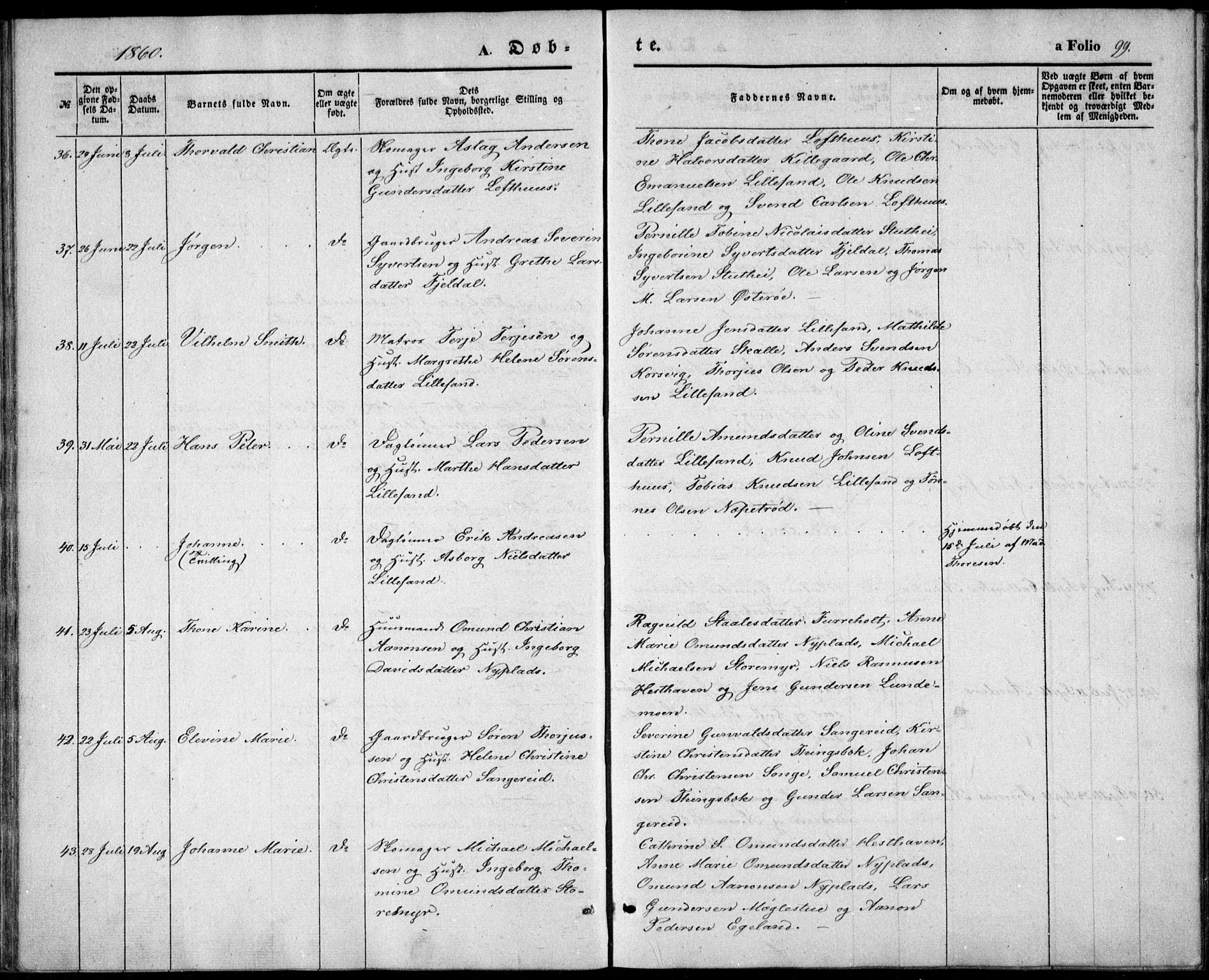 Vestre Moland sokneprestkontor, AV/SAK-1111-0046/F/Fb/Fbb/L0003: Parish register (copy) no. B 3, 1851-1861, p. 99