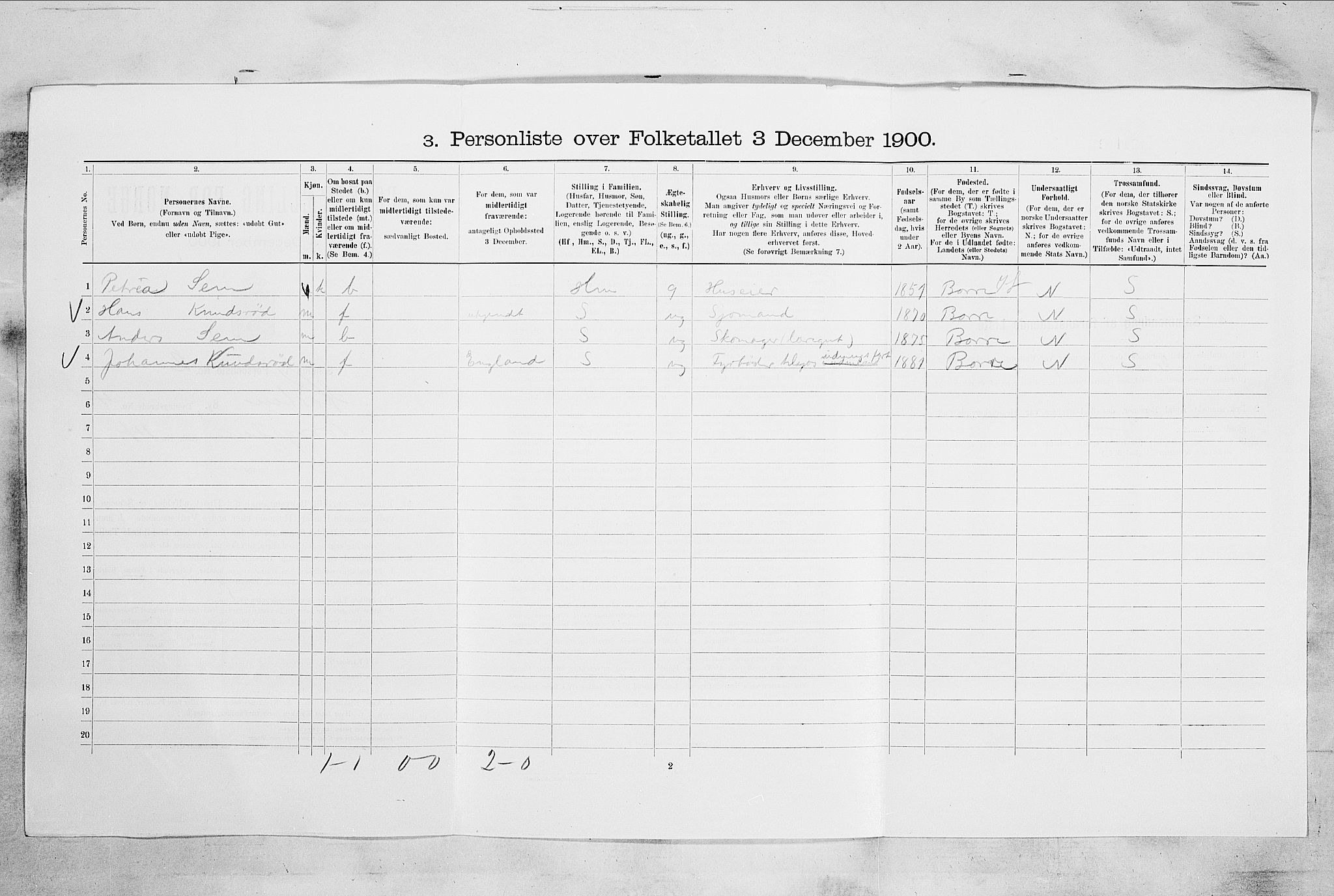 RA, 1900 census for Horten, 1900, p. 3067