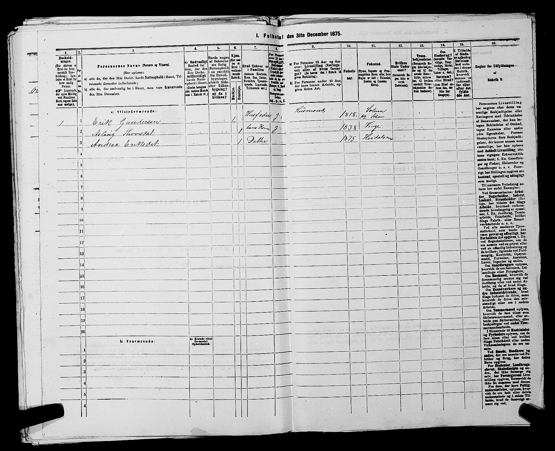 SAKO, 1875 census for 0833P Lårdal, 1875, p. 410