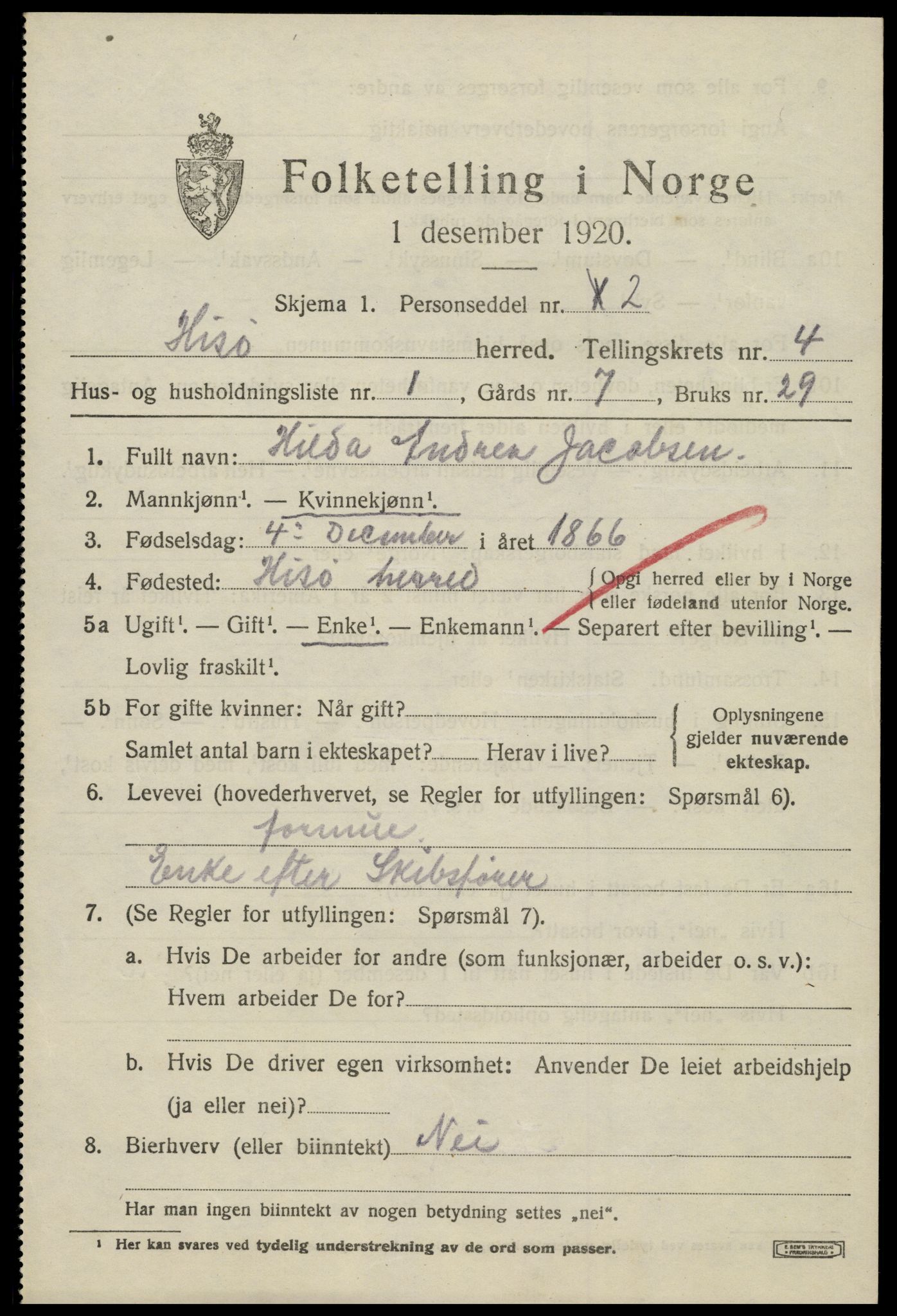 SAK, 1920 census for Hisøy, 1920, p. 5326