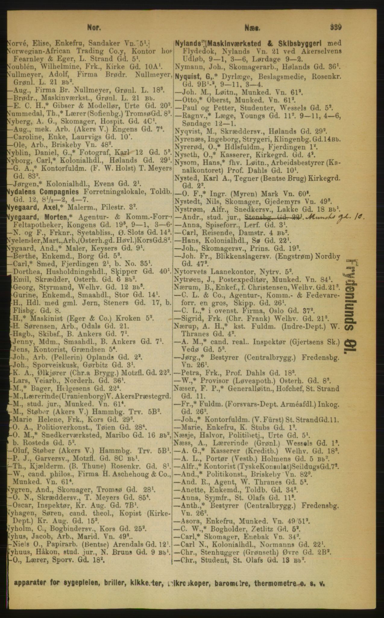 Kristiania/Oslo adressebok, PUBL/-, 1889, p. 339