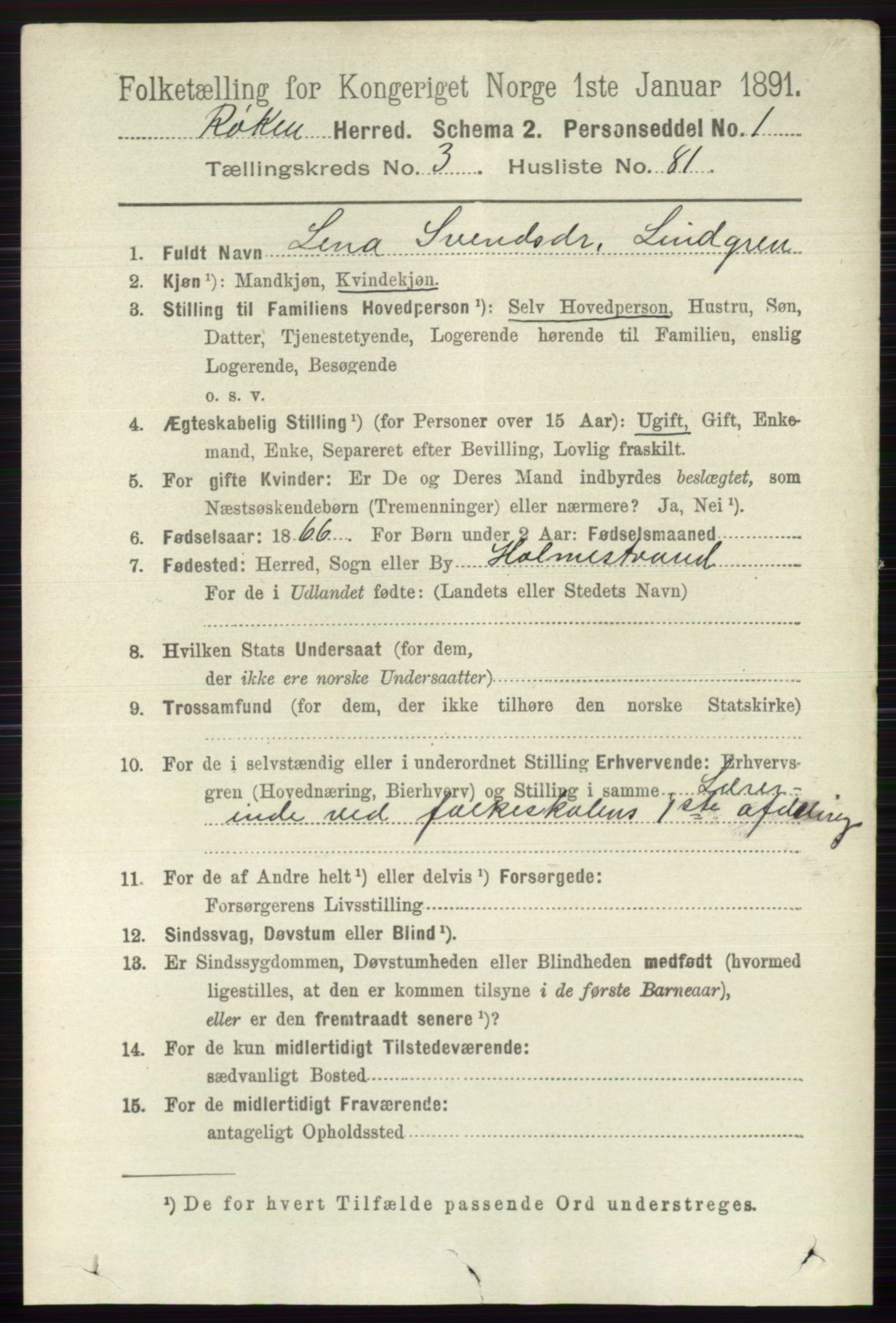 RA, 1891 census for 0627 Røyken, 1891, p. 1726