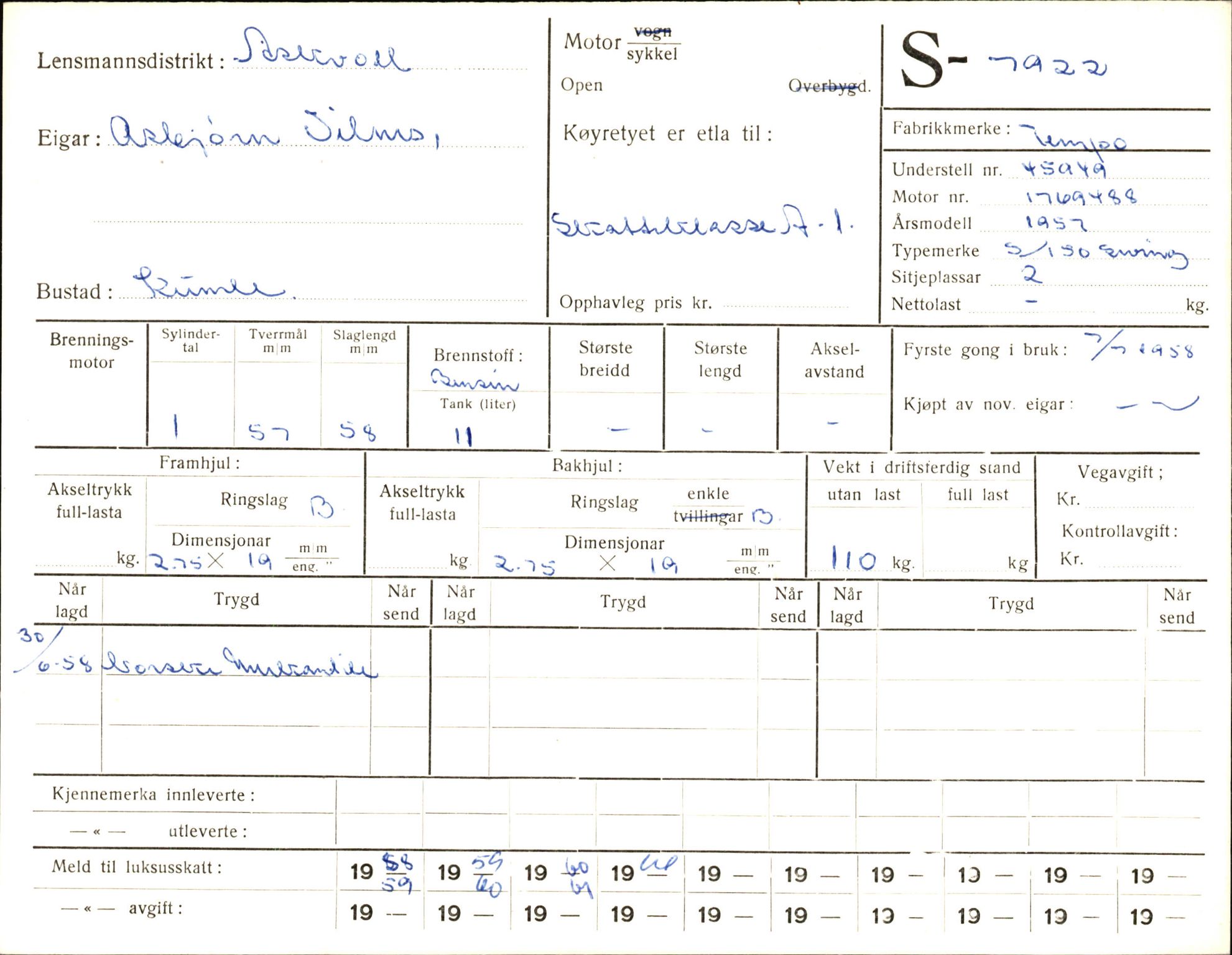 Statens vegvesen, Sogn og Fjordane vegkontor, AV/SAB-A-5301/4/F/L0005: Registerkort utmeldte Fjordane S7900-8299, 1930-1961, p. 34