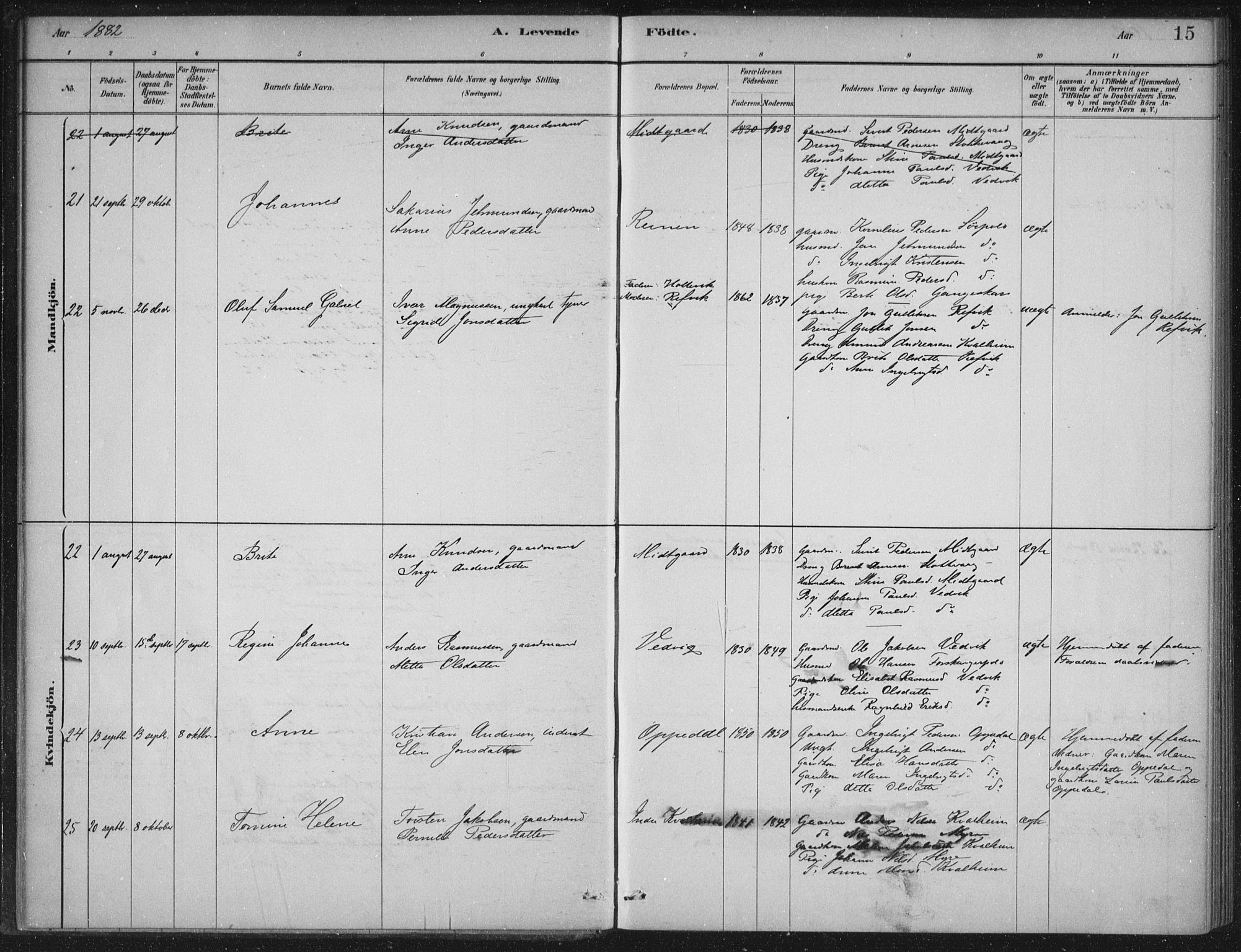 Selje sokneprestembete, AV/SAB-A-99938/H/Ha/Haa/Haac/L0001: Parish register (official) no. C  1, 1881-1888, p. 15