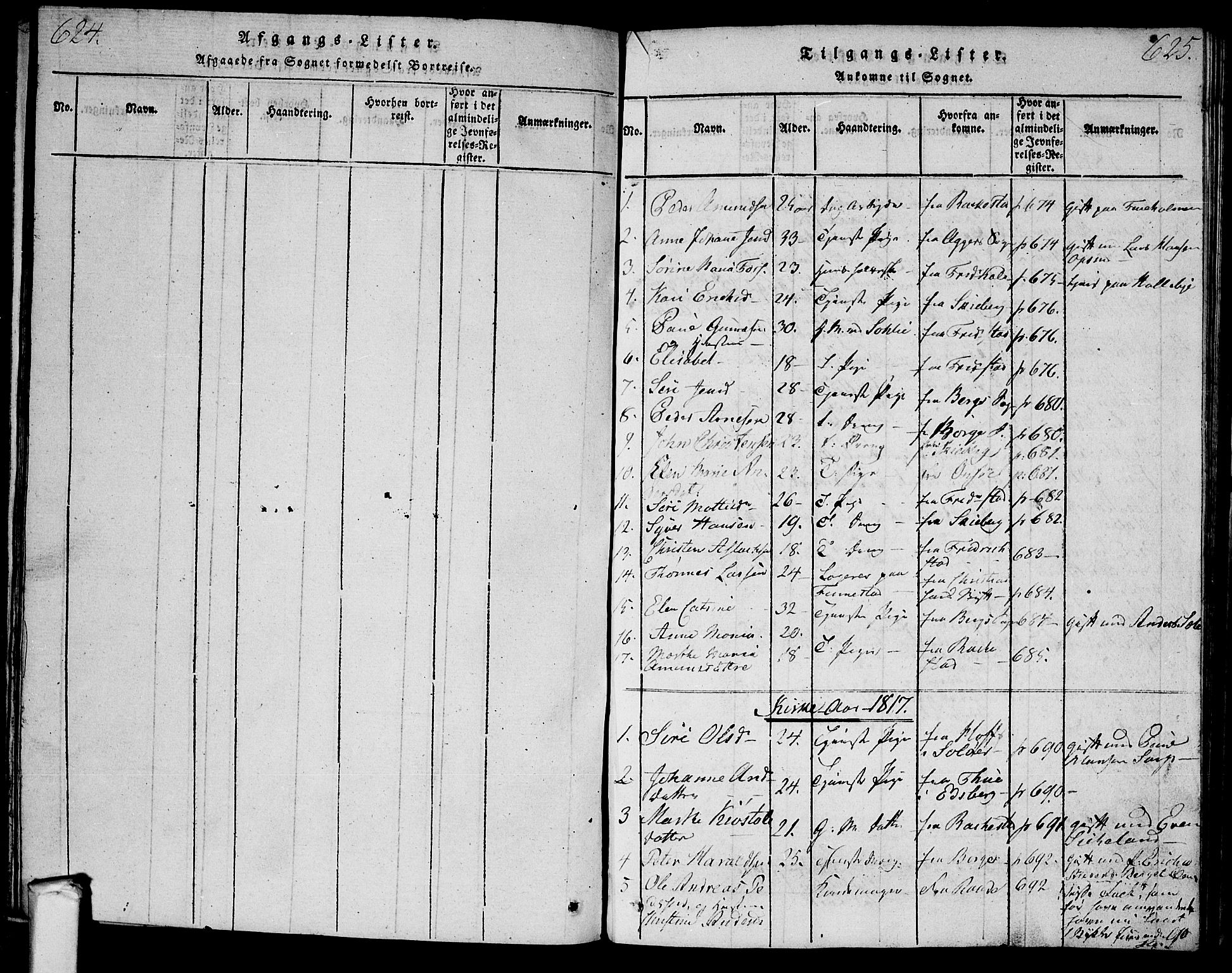 Tune prestekontor Kirkebøker, SAO/A-2007/G/Ga/L0001: Parish register (copy) no. I 1, 1815-1822, p. 624-625