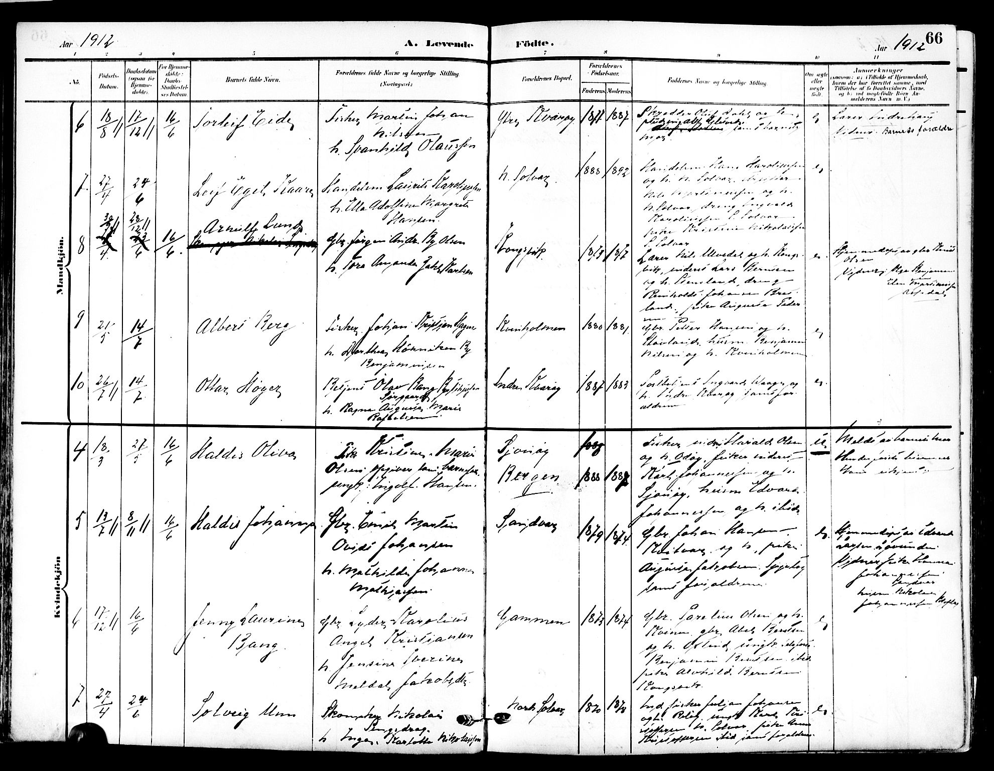 Ministerialprotokoller, klokkerbøker og fødselsregistre - Nordland, SAT/A-1459/839/L0569: Parish register (official) no. 839A06, 1903-1922, p. 66