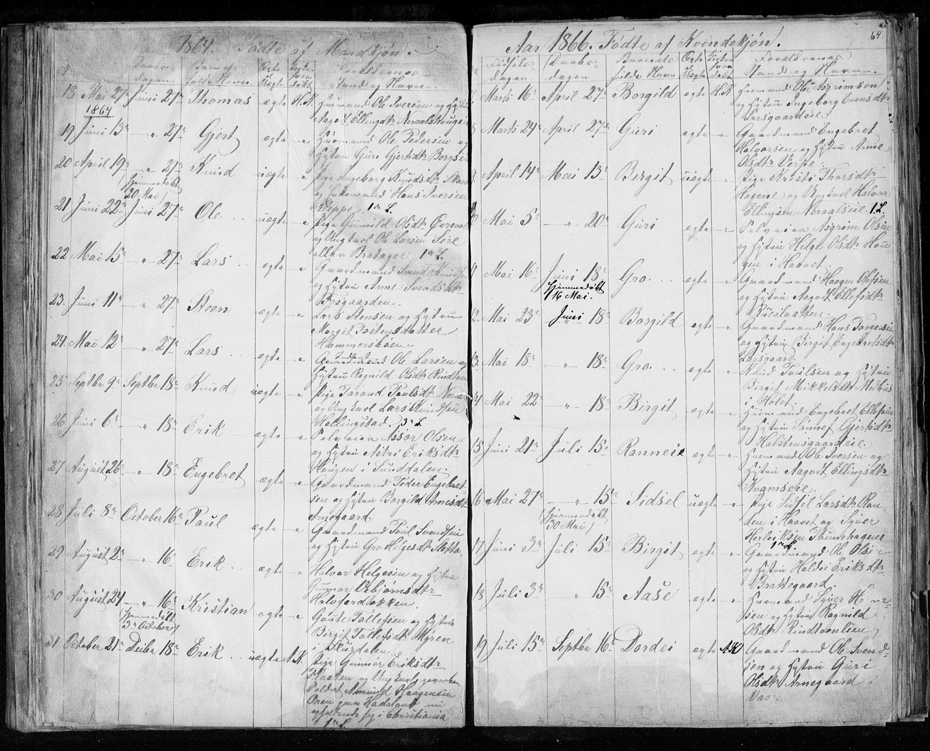 Hol kirkebøker, SAKO/A-227/F/Fa/L0001: Parish register (official) no. I 1, 1850-1870, p. 63-64