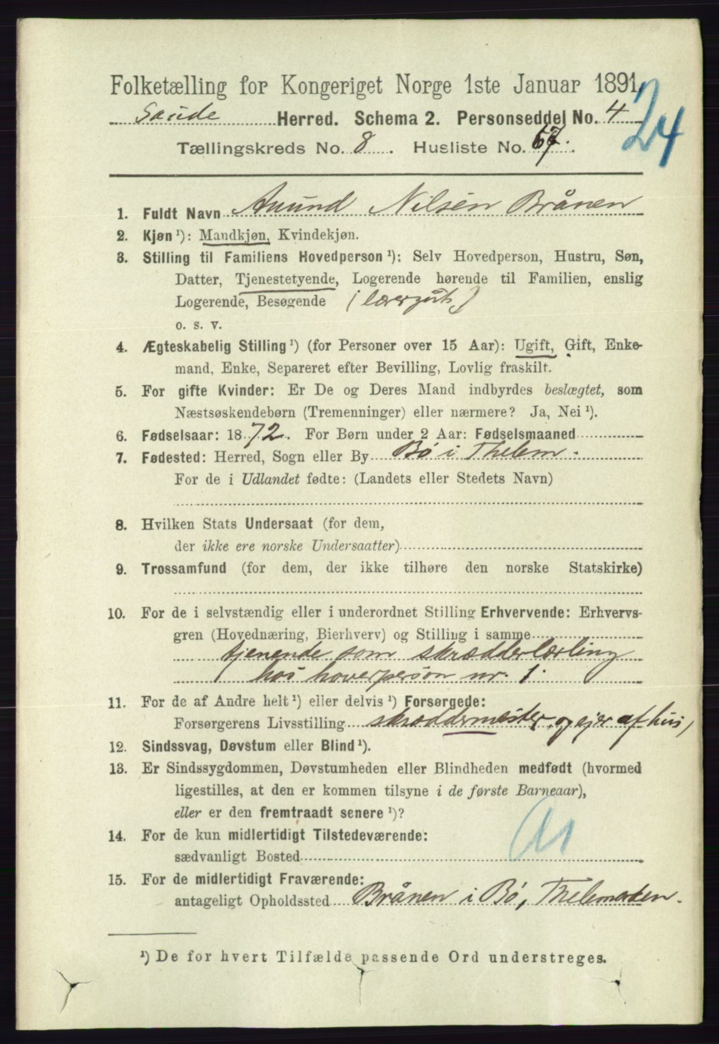 RA, 1891 census for 0822 Sauherad, 1891, p. 2649