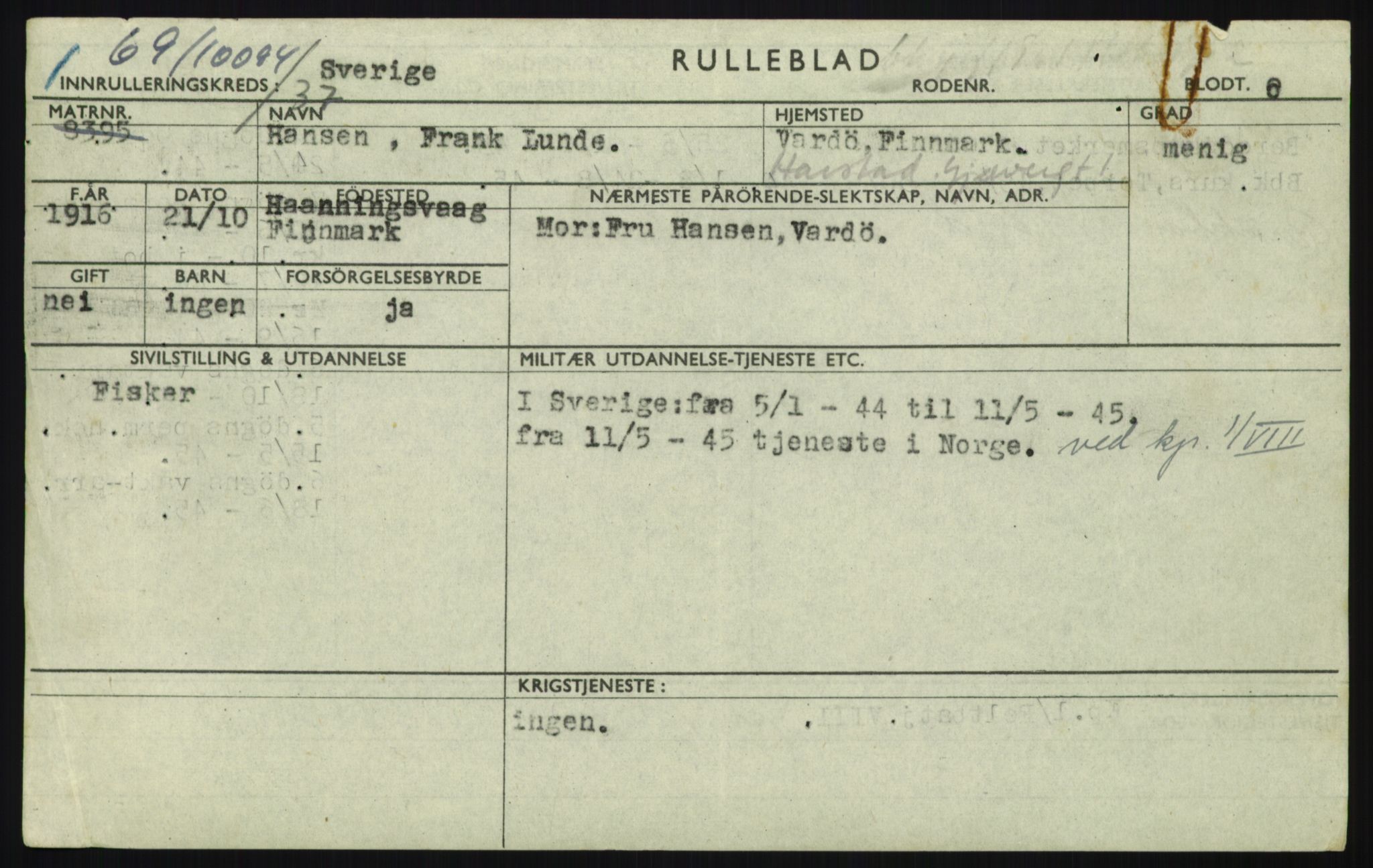 Forsvaret, Troms infanteriregiment nr. 16, AV/RA-RAFA-3146/P/Pa/L0021: Rulleblad for regimentets menige mannskaper, årsklasse 1937, 1937, p. 229