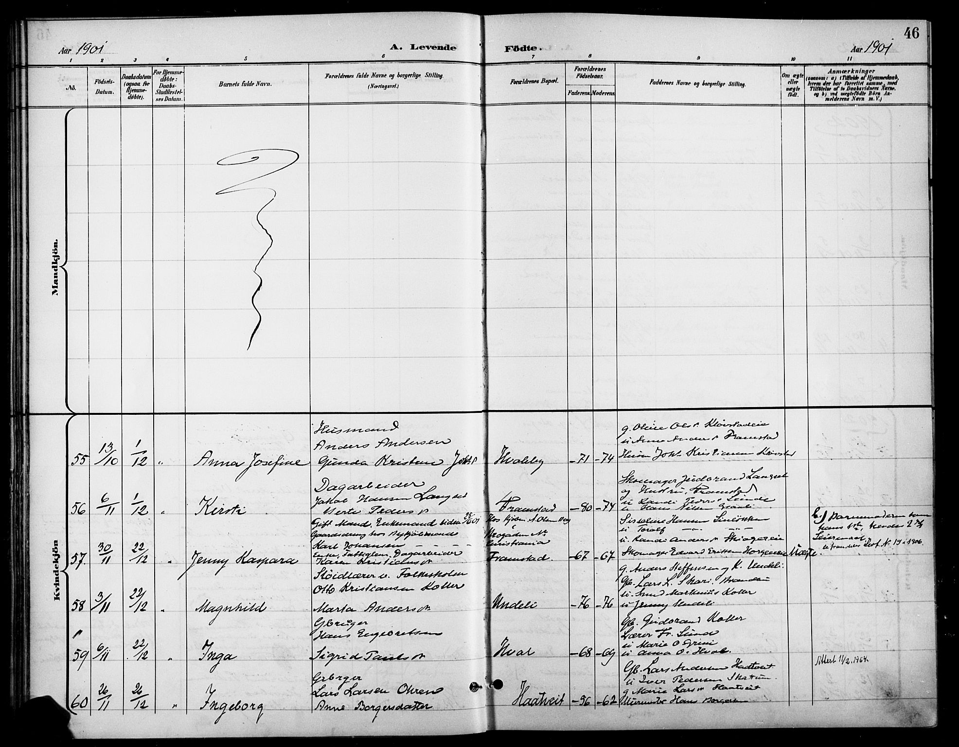 Gran prestekontor, SAH/PREST-112/H/Ha/Haa/L0019: Parish register (official) no. 19, 1898-1907, p. 46