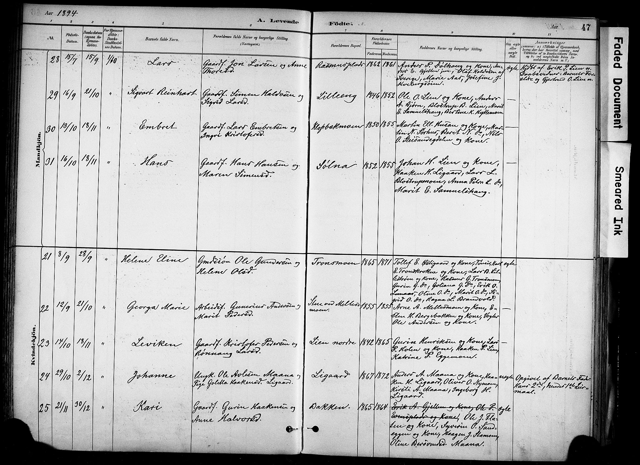 Alvdal prestekontor, AV/SAH-PREST-060/H/Ha/Haa/L0002: Parish register (official) no. 2, 1883-1906, p. 47