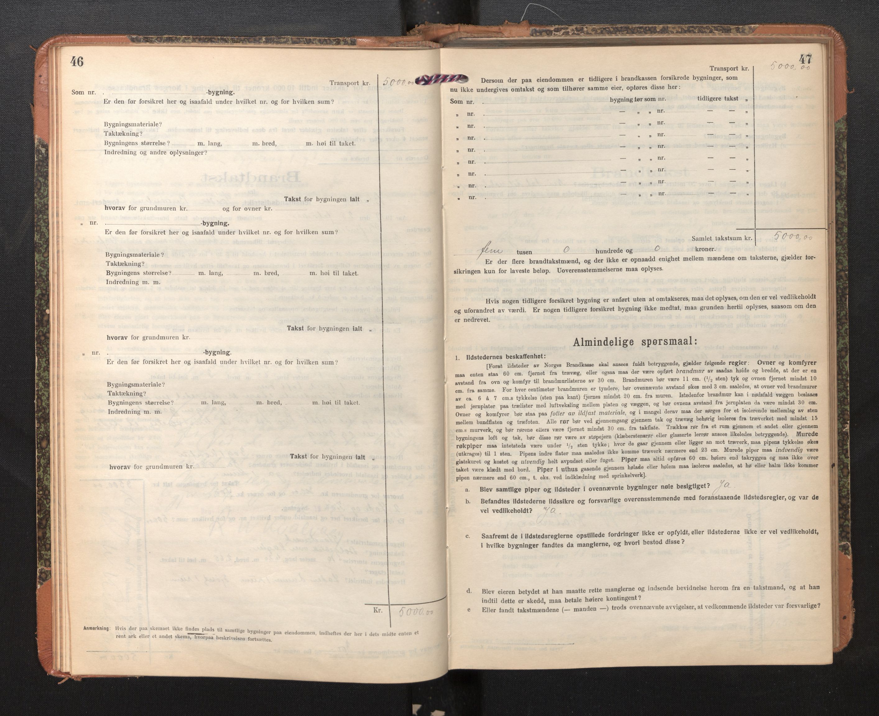 Lensmannen i Bruvik, AV/SAB-A-31301/0012/L0009: Branntakstprotokoll, skjematakst, 1918-1925, p. 46-47