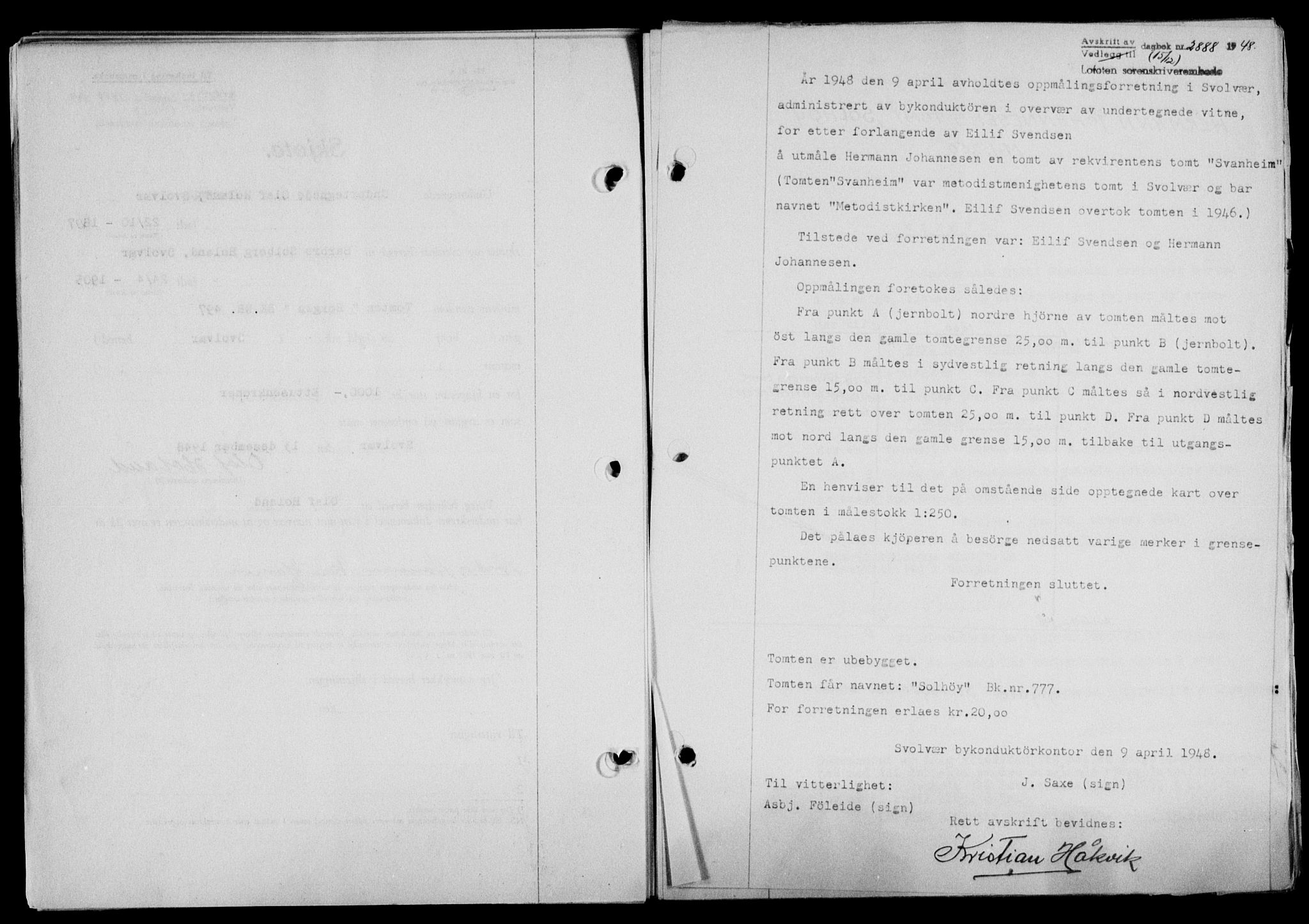 Lofoten sorenskriveri, SAT/A-0017/1/2/2C/L0020a: Mortgage book no. 20a, 1948-1949, Diary no: : 2888/1948