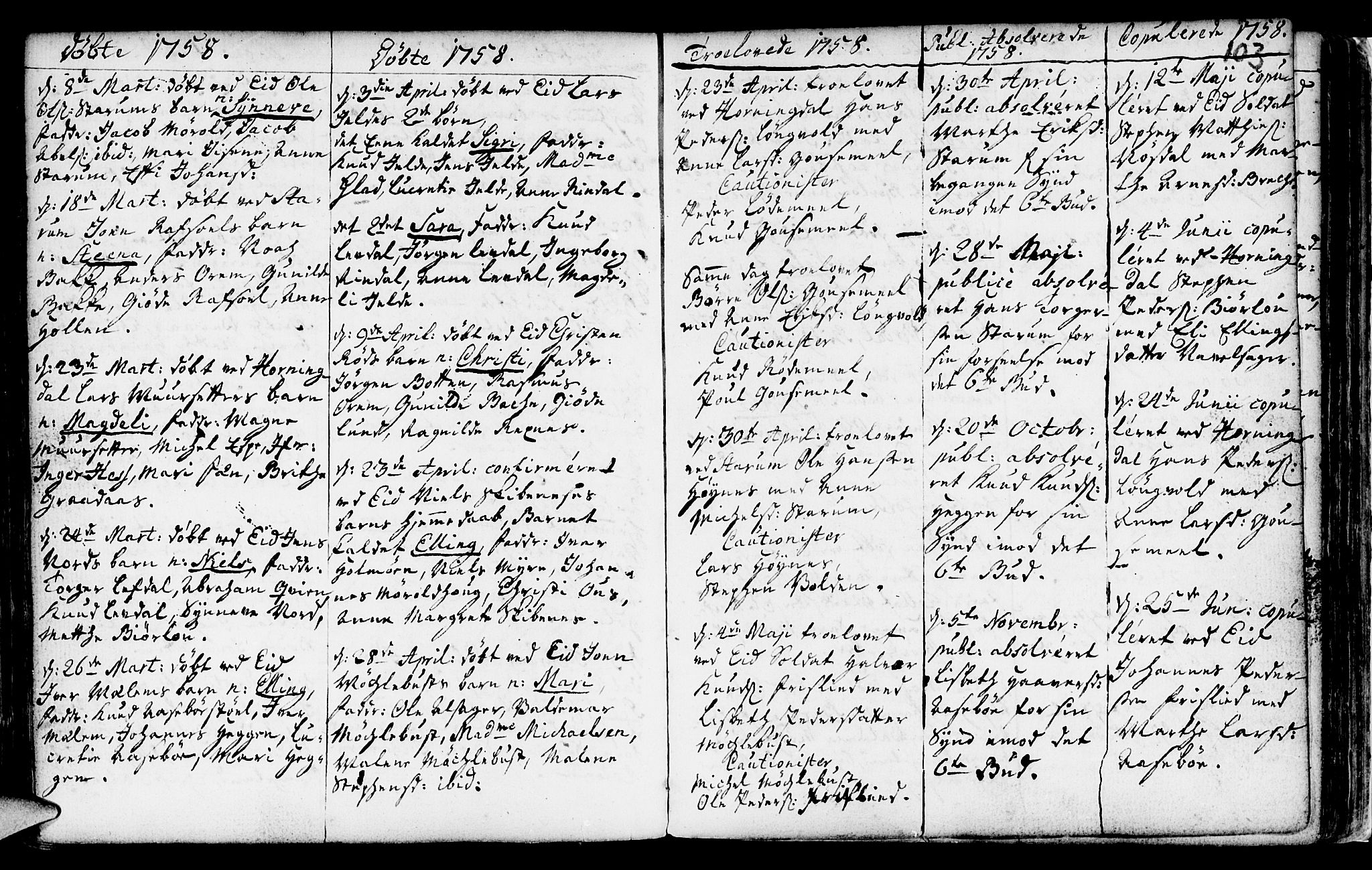 Eid sokneprestembete, AV/SAB-A-82301/H/Haa/Haaa/L0002: Parish register (official) no. A 2, 1741-1769, p. 103