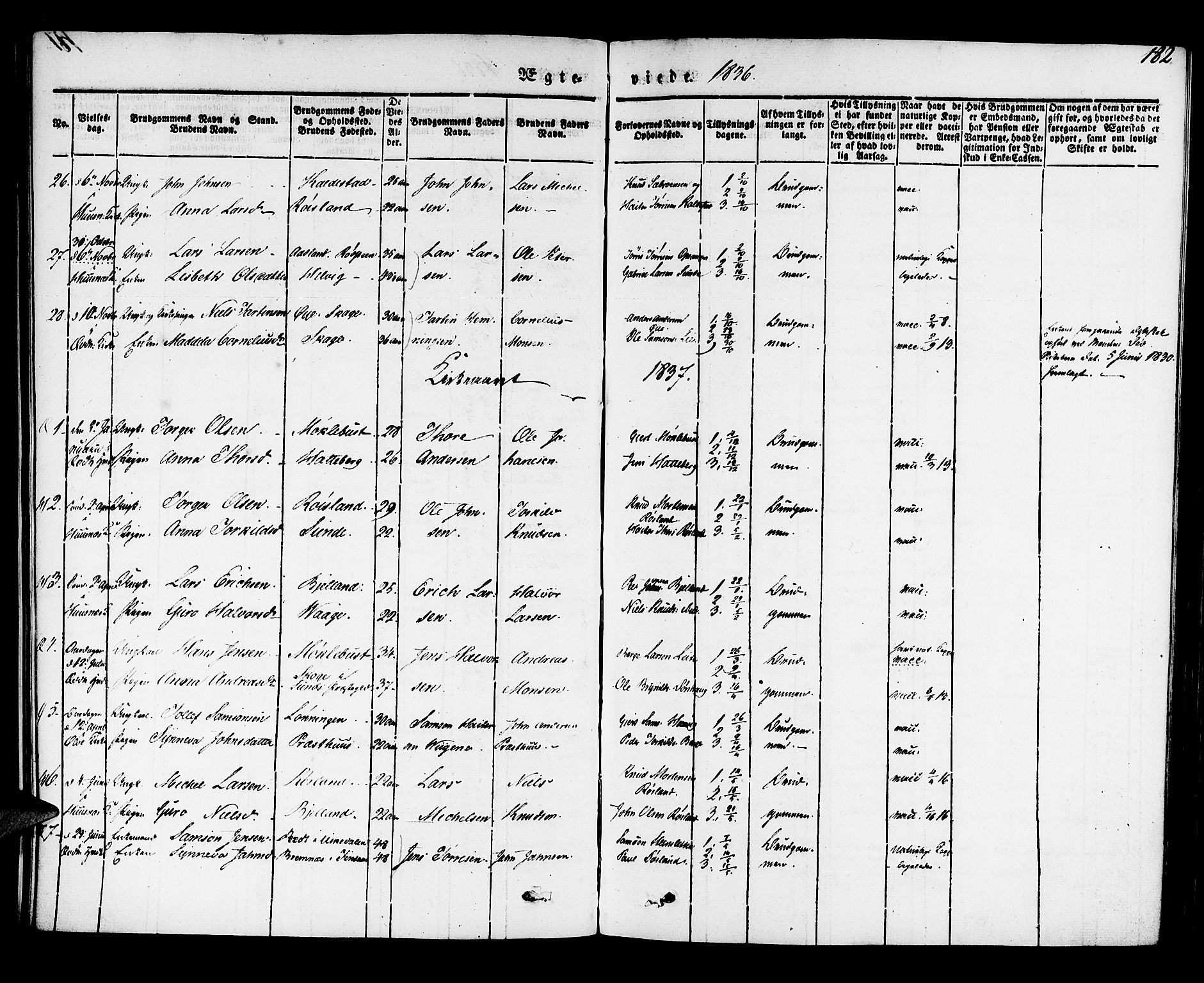 Kvinnherad sokneprestembete, SAB/A-76401/H/Haa: Parish register (official) no. A 6, 1835-1843, p. 182