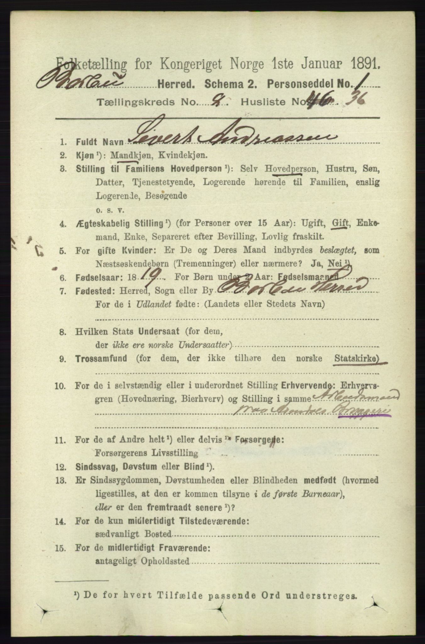 RA, 1891 census for 0990 Barbu, 1891, p. 6203